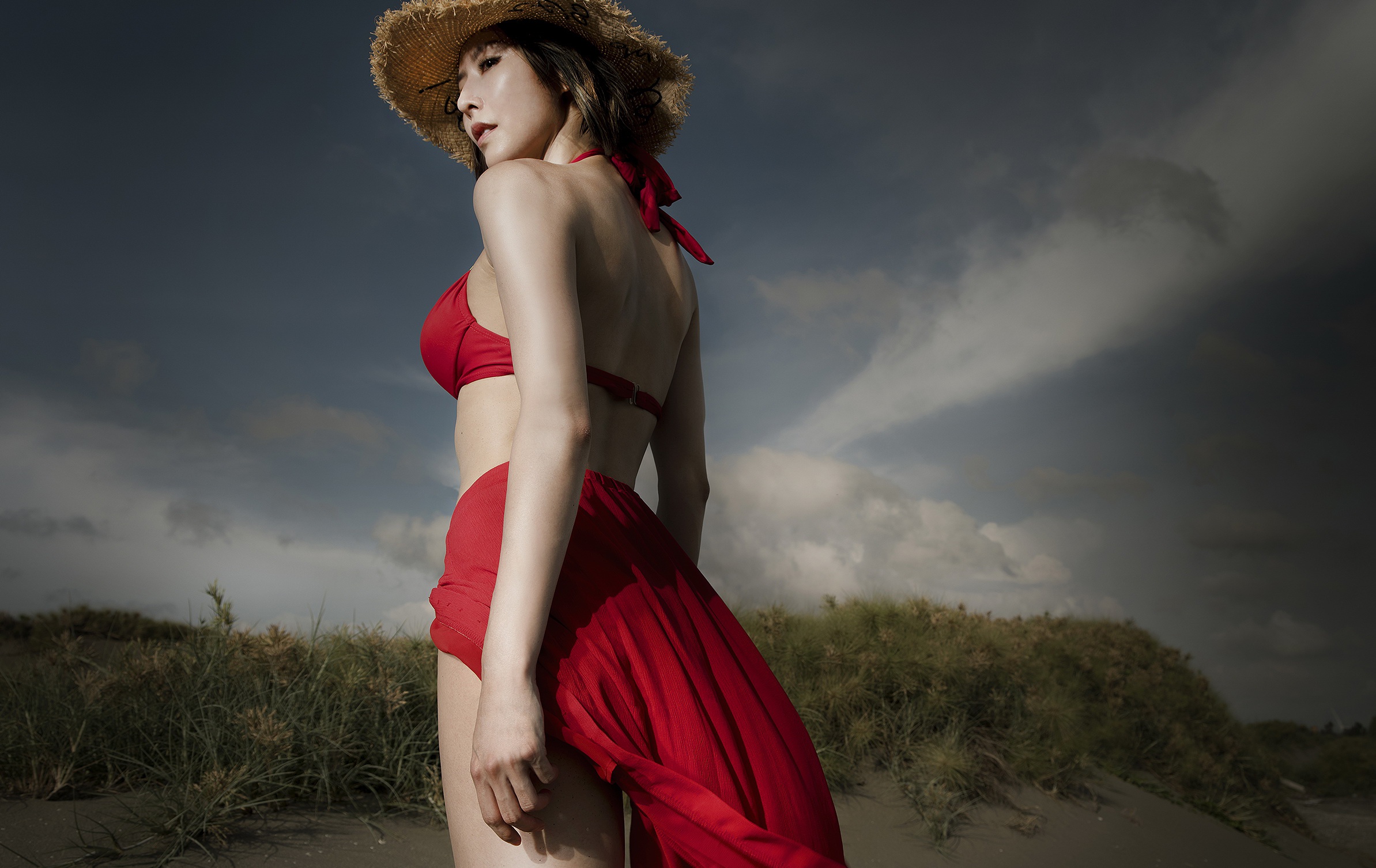 Download mobile wallpaper Hat, Model, Women, Asian, Bikini for free.