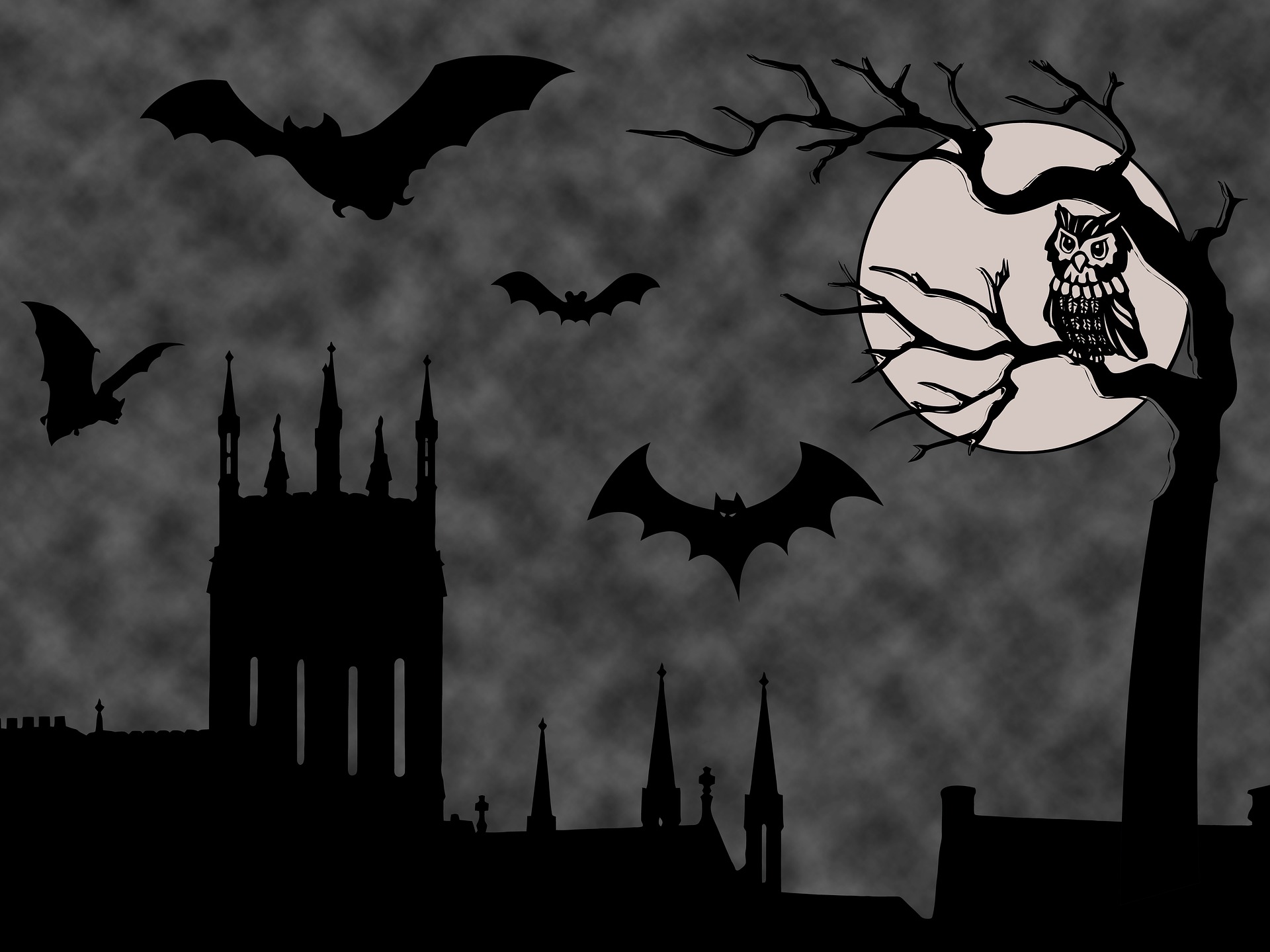 Free download wallpaper Halloween, Owl, Tree, Holiday, Full Moon, Bat on your PC desktop