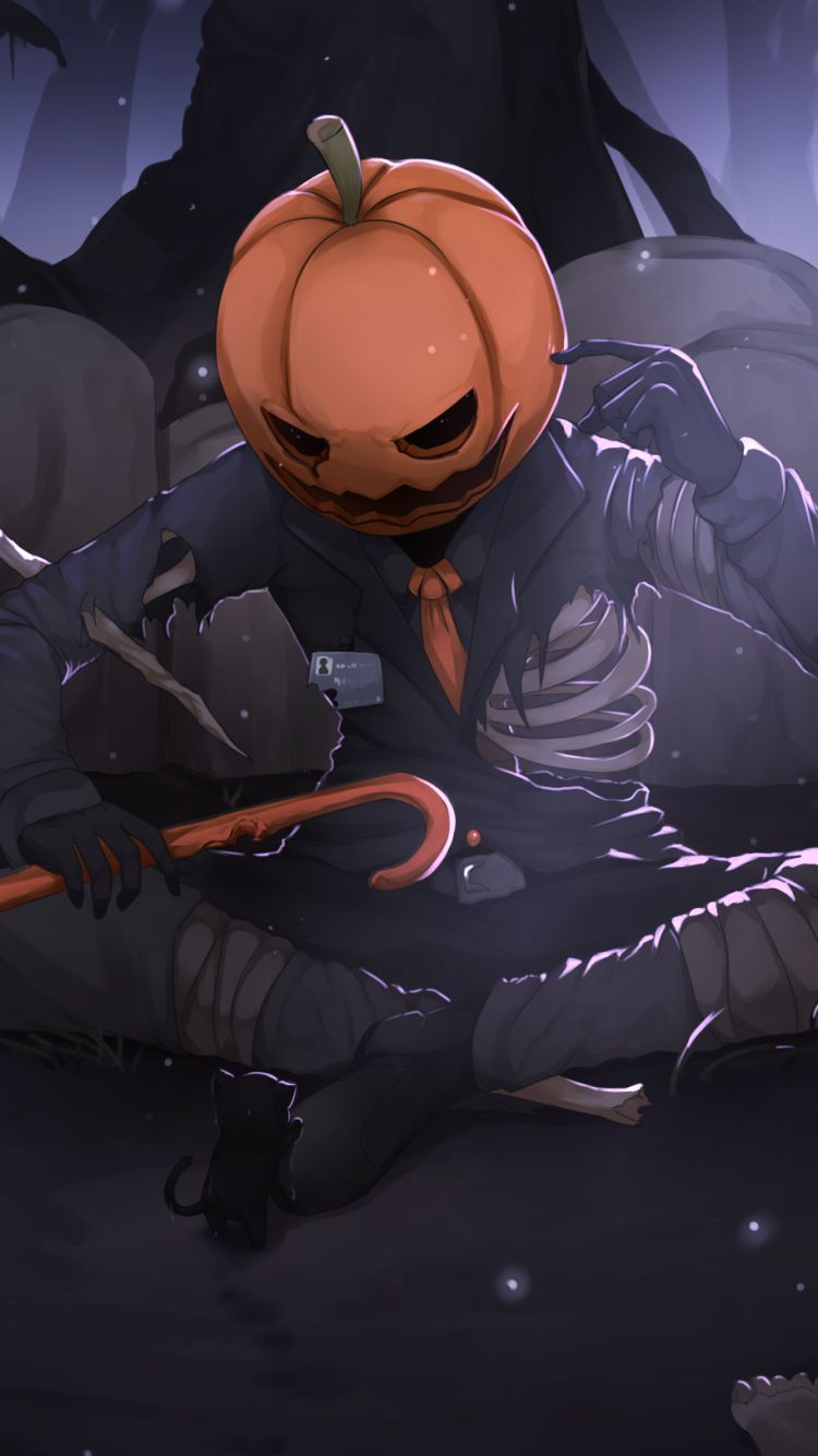 anime, original, pumpkinhead, halloween, skeleton