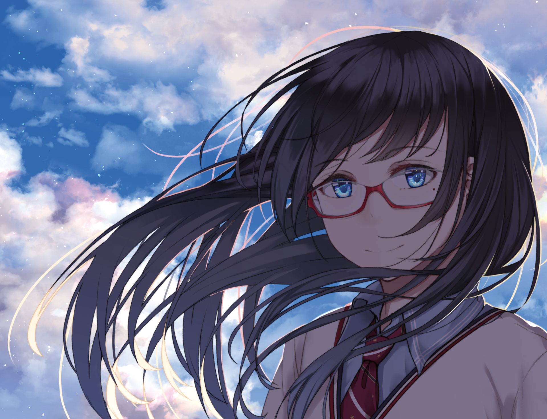 Laden Sie das Brille, Blaue Augen, Original, Animes, Schwarzes Haar-Bild kostenlos auf Ihren PC-Desktop herunter
