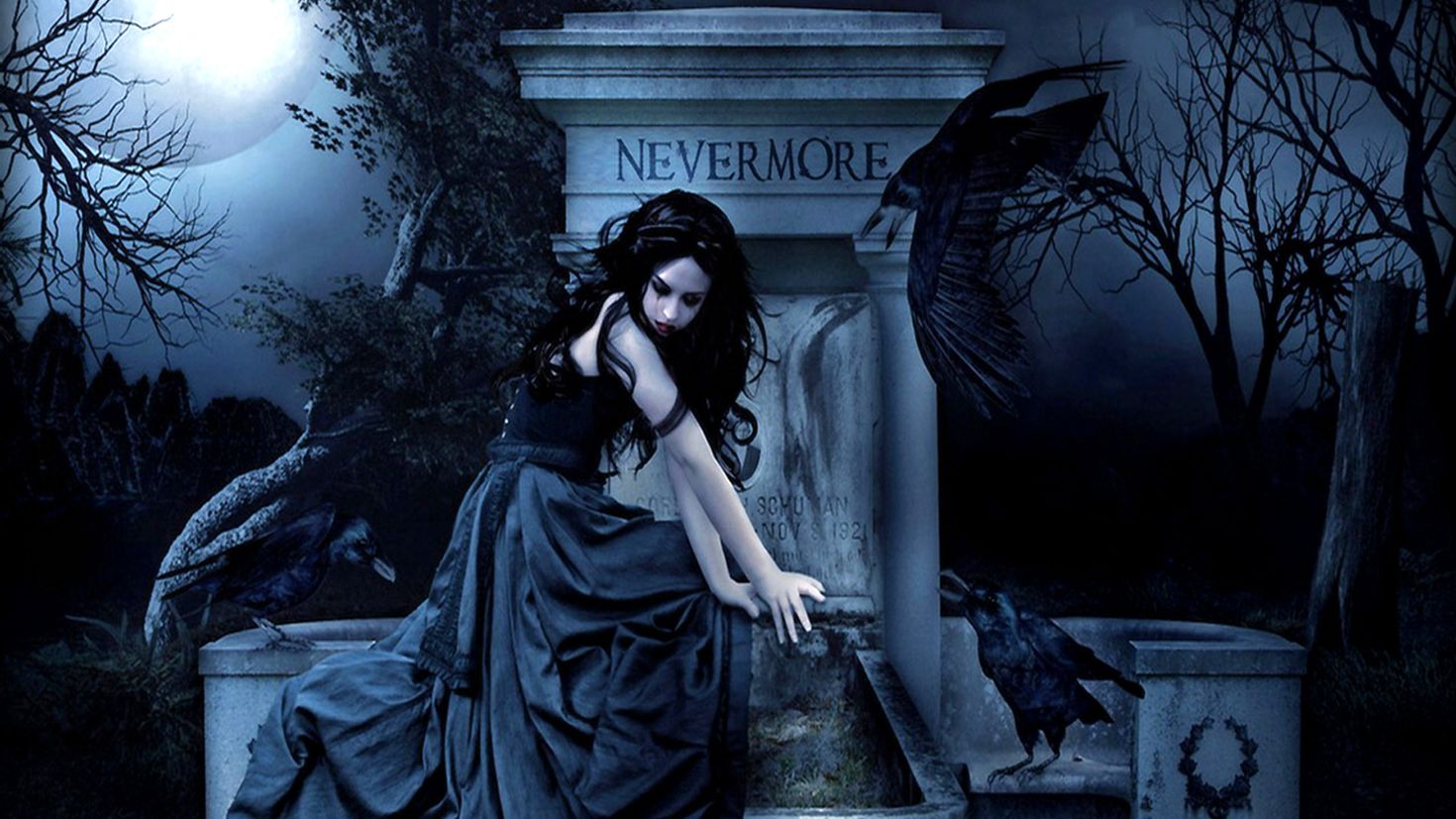 gothic, dark, grave, raven Free Background 