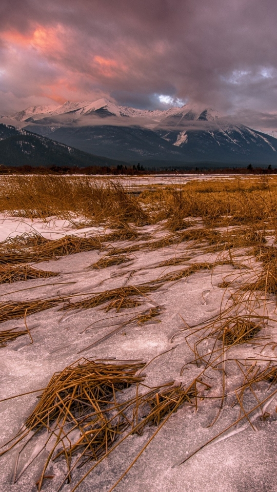 Download mobile wallpaper Landscape, Winter, Nature, Grass, Snow, Mountain, Earth, Cloud for free.