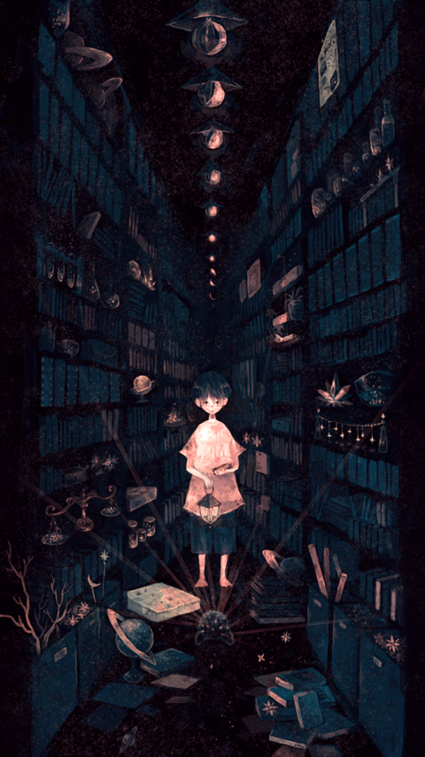 Download mobile wallpaper Anime, Lantern, Book, Library, Original for free.