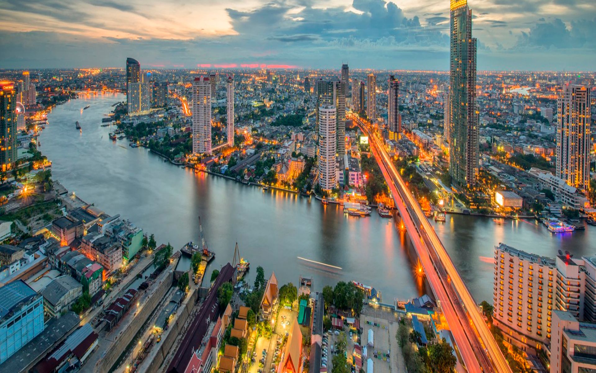 bangkok, city, man made, building, cityscape, light, night, thailand, cities