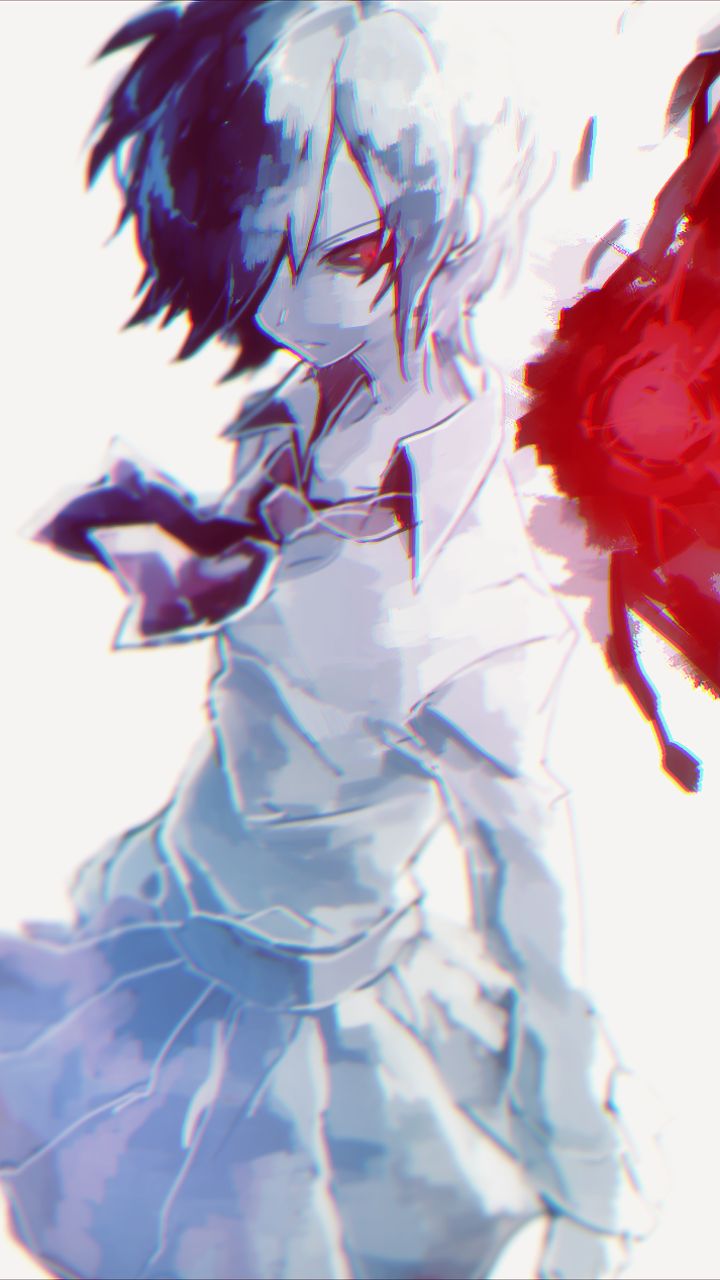 Handy-Wallpaper Kleid, Binden, Lila Haare, Rote Augen, Animes, Kurzes Haar, Tokyo Ghoul, Touka Kirishima kostenlos herunterladen.