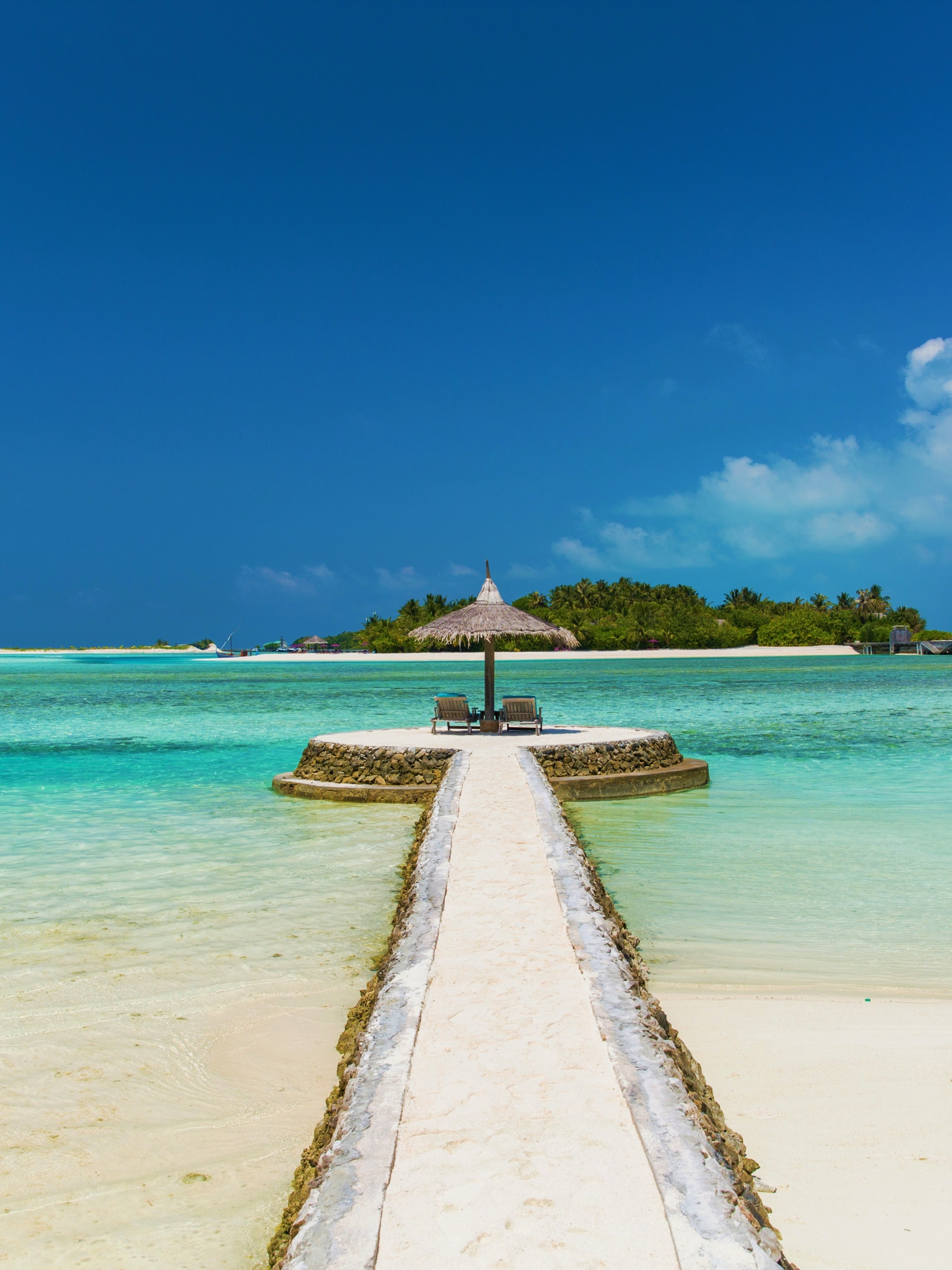 Téléchargez des papiers peints mobile Horizon, Jetée, Vacances, Tropical, Photographie, Maldives, Ciel gratuitement.