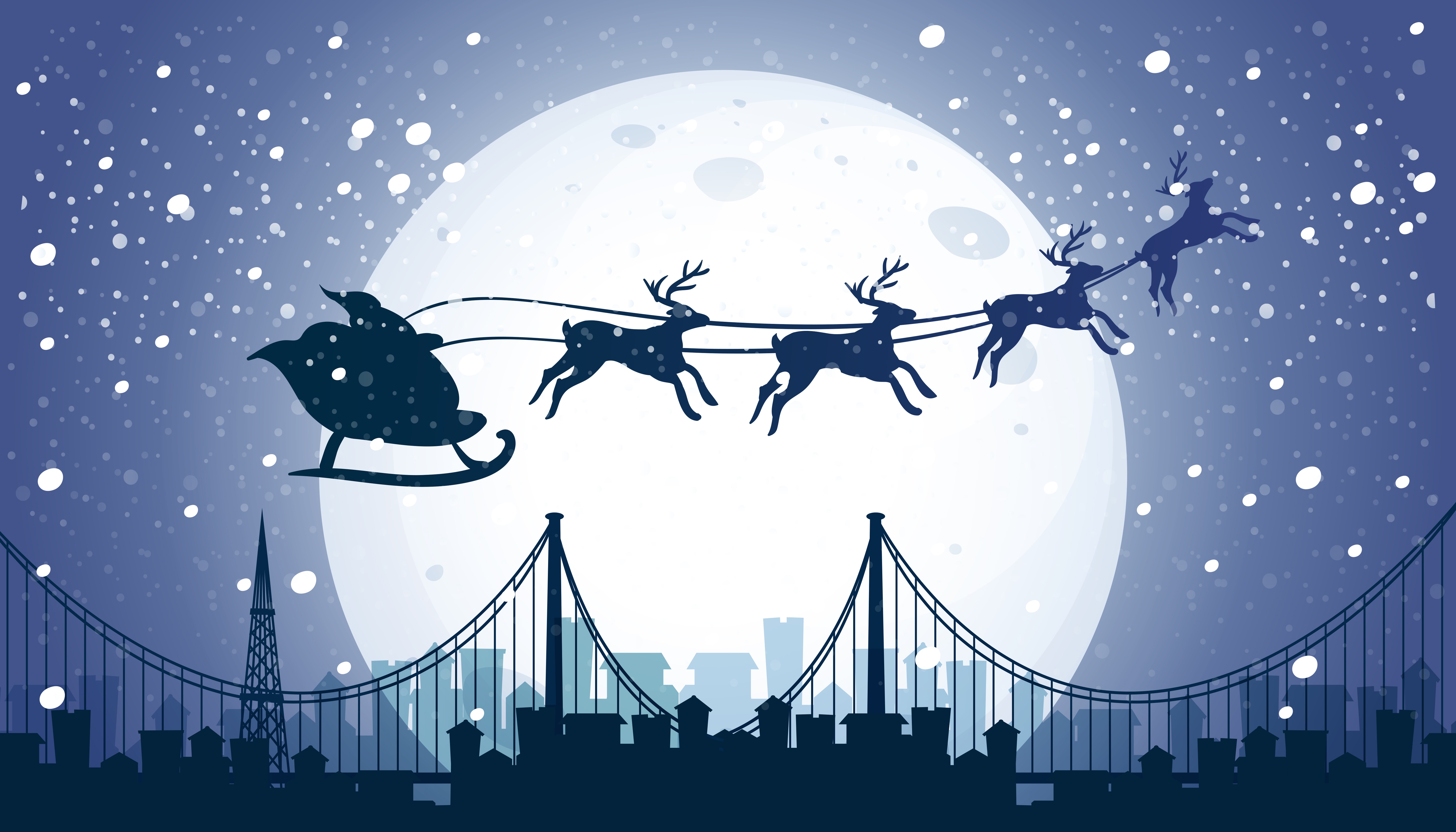 Download mobile wallpaper Moon, Christmas, Holiday, Sleigh, Santa for free.