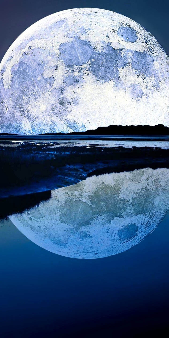 無料モバイル壁紙湖, 地平線, 反射, 青い, 月, 地球をダウンロードします。