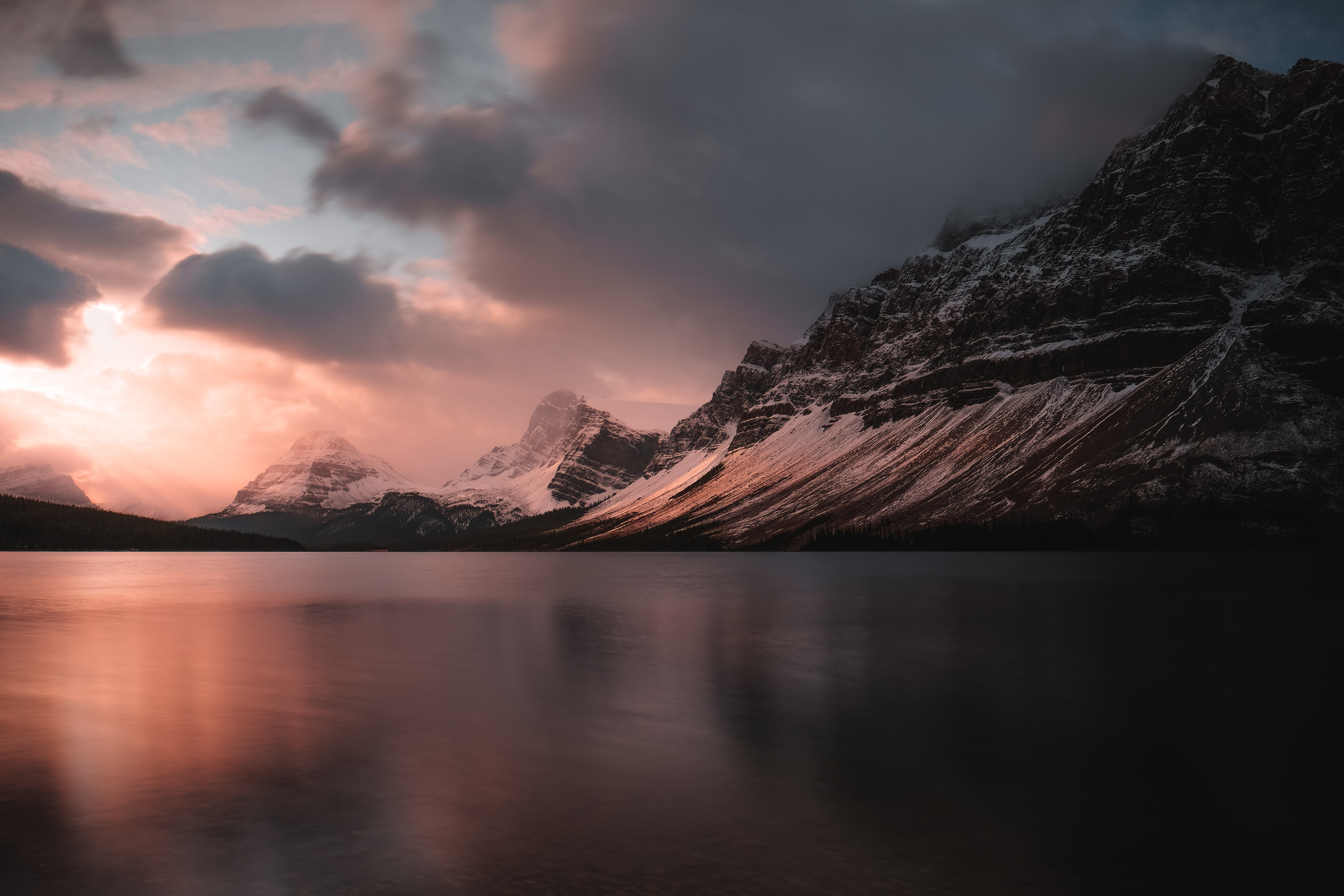 Download mobile wallpaper Twilight, Mountains, Dusk, Lake, Sunset, Nature, Landscape for free.