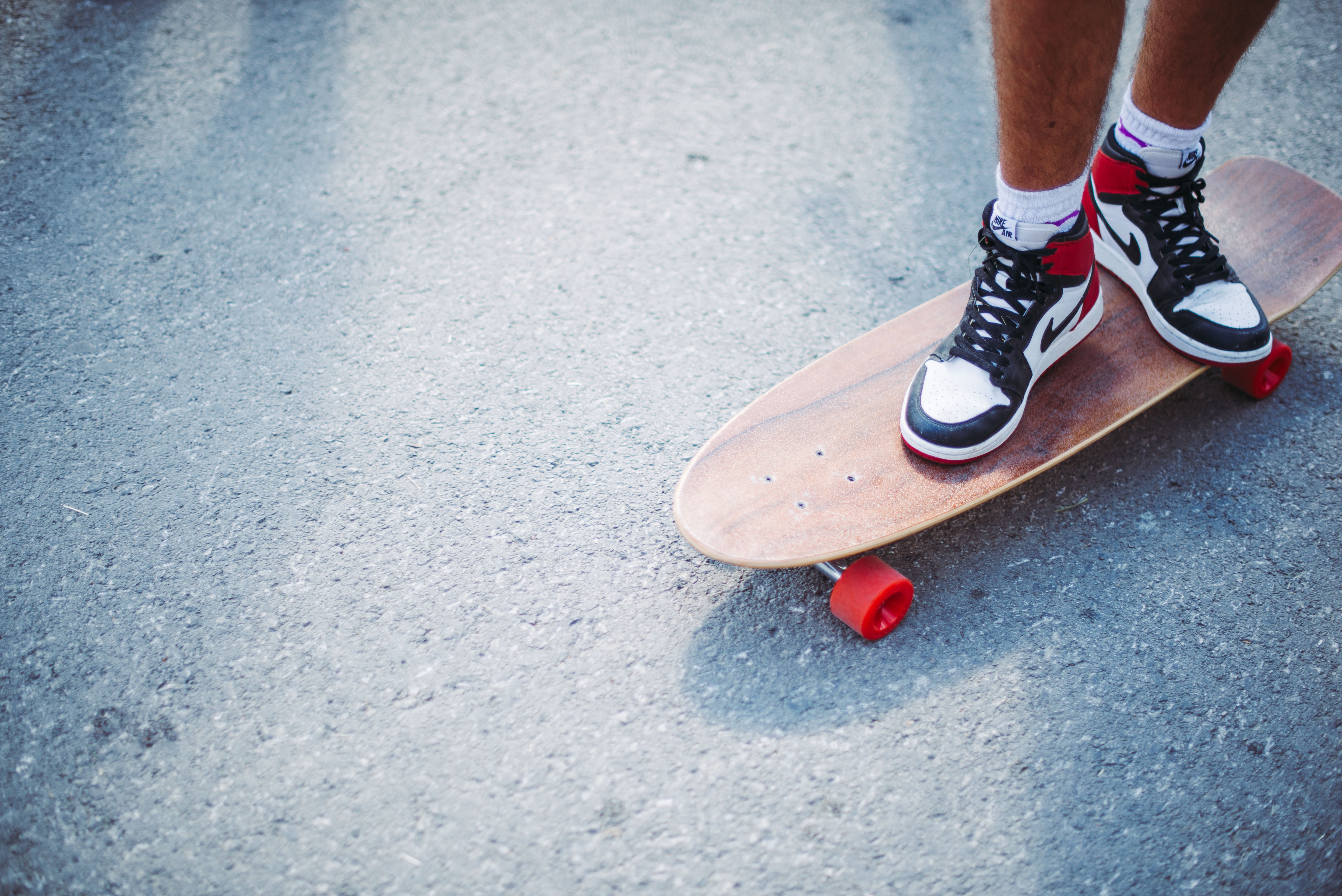 skateboard, miscellanea, miscellaneous, legs, sneakers, asphalt, longboard