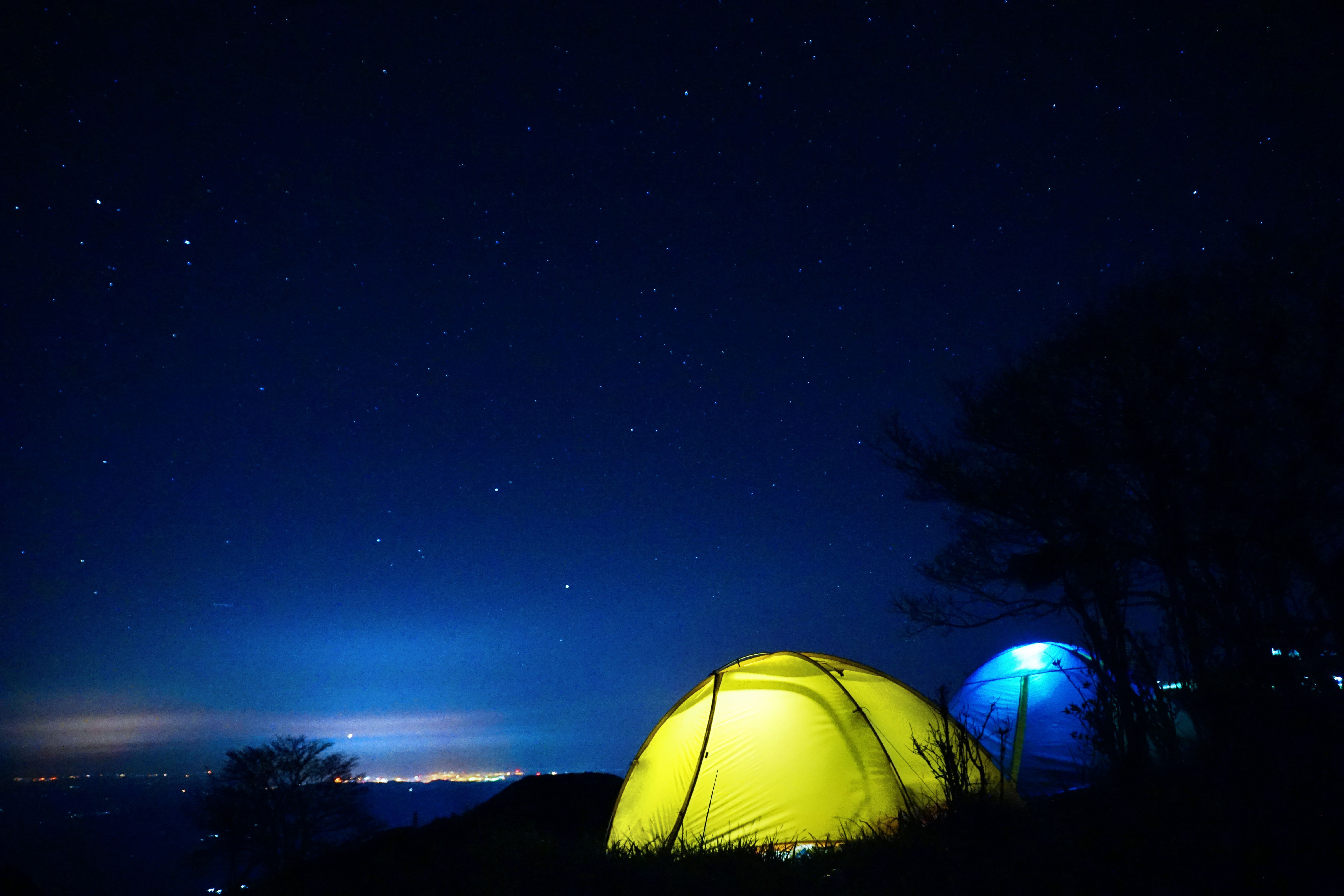 tent, nature, night, starry sky HD wallpaper
