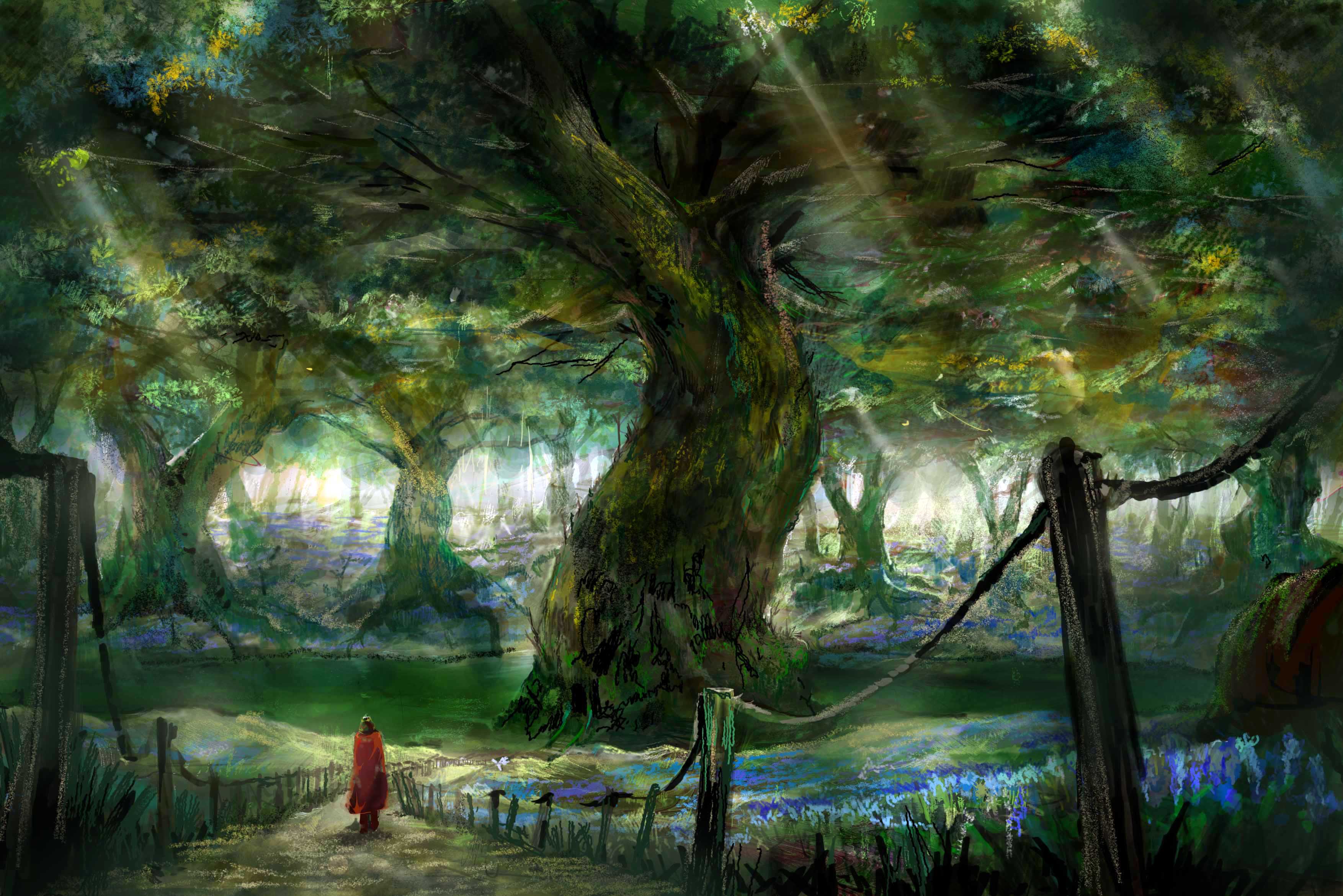 Laden Sie das Wald, Baum, Animes-Bild kostenlos auf Ihren PC-Desktop herunter