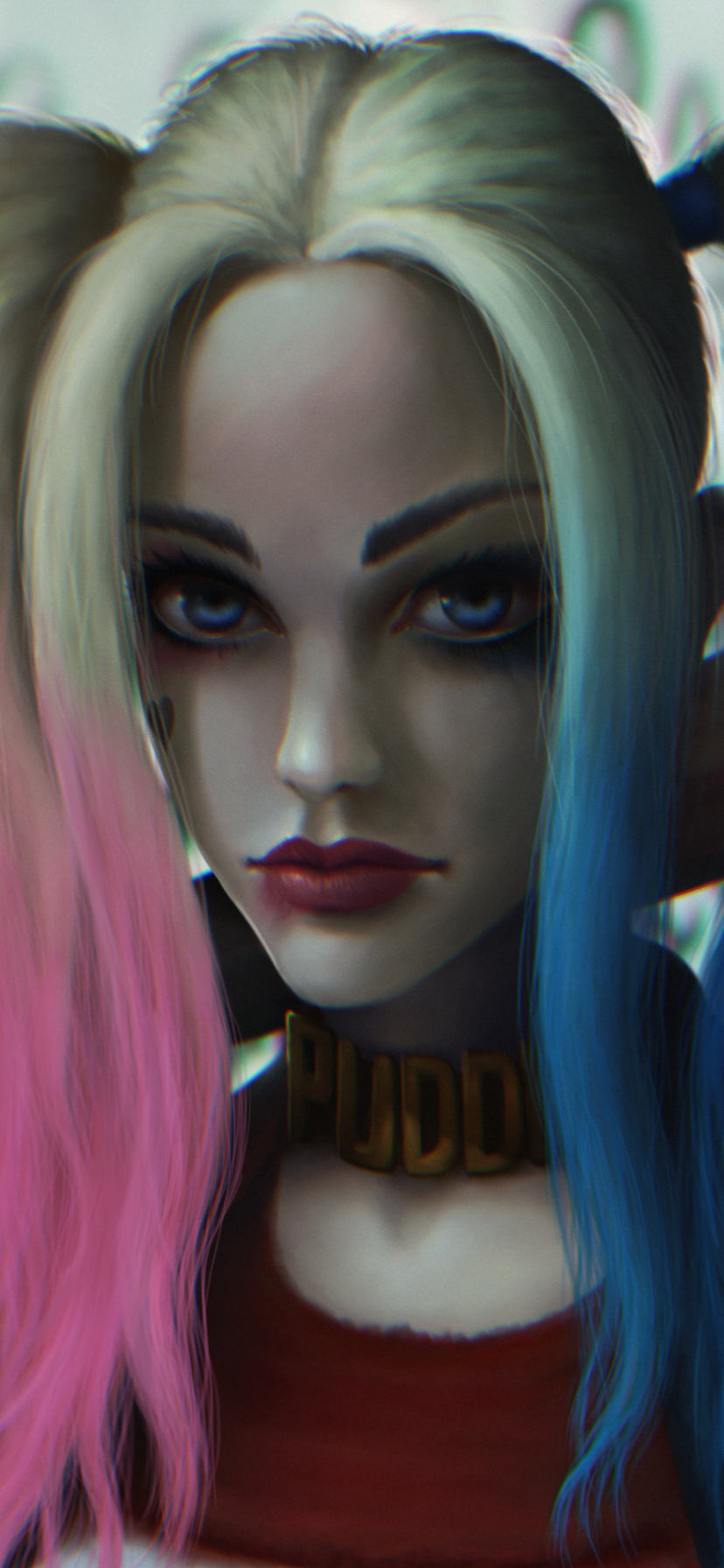 Handy-Wallpaper Blaue Augen, Comics, Harley Quinn, Weißes Haar, Twintails, Lippenstift kostenlos herunterladen.