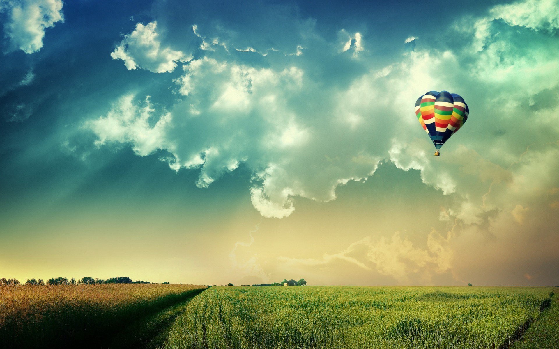 12404 Hintergrundbild herunterladen landschaft, sky, luftballons, grün - Bildschirmschoner und Bilder kostenlos