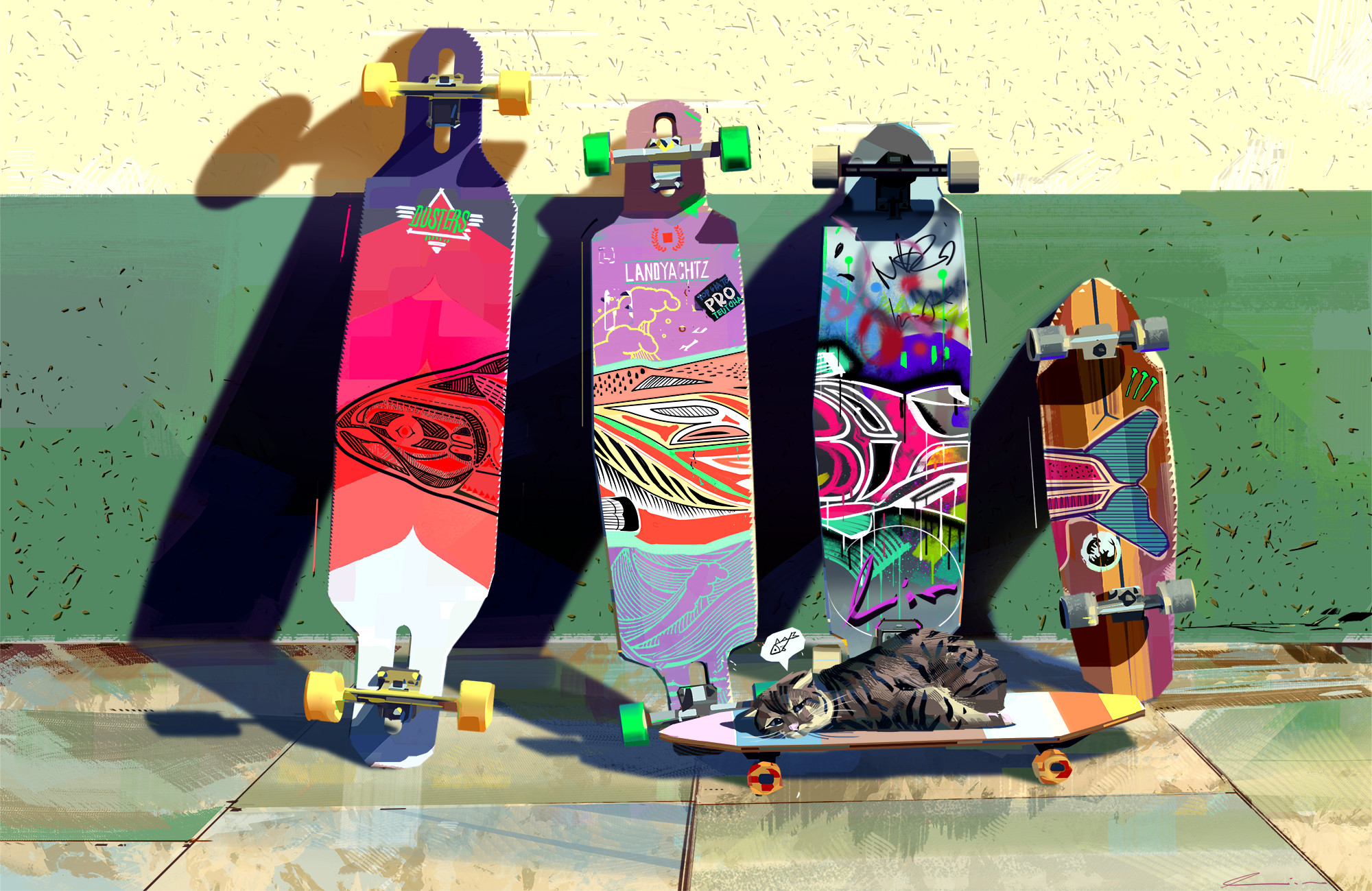 Handy-Wallpaper Katze, Skateboard, Original, Animes kostenlos herunterladen.