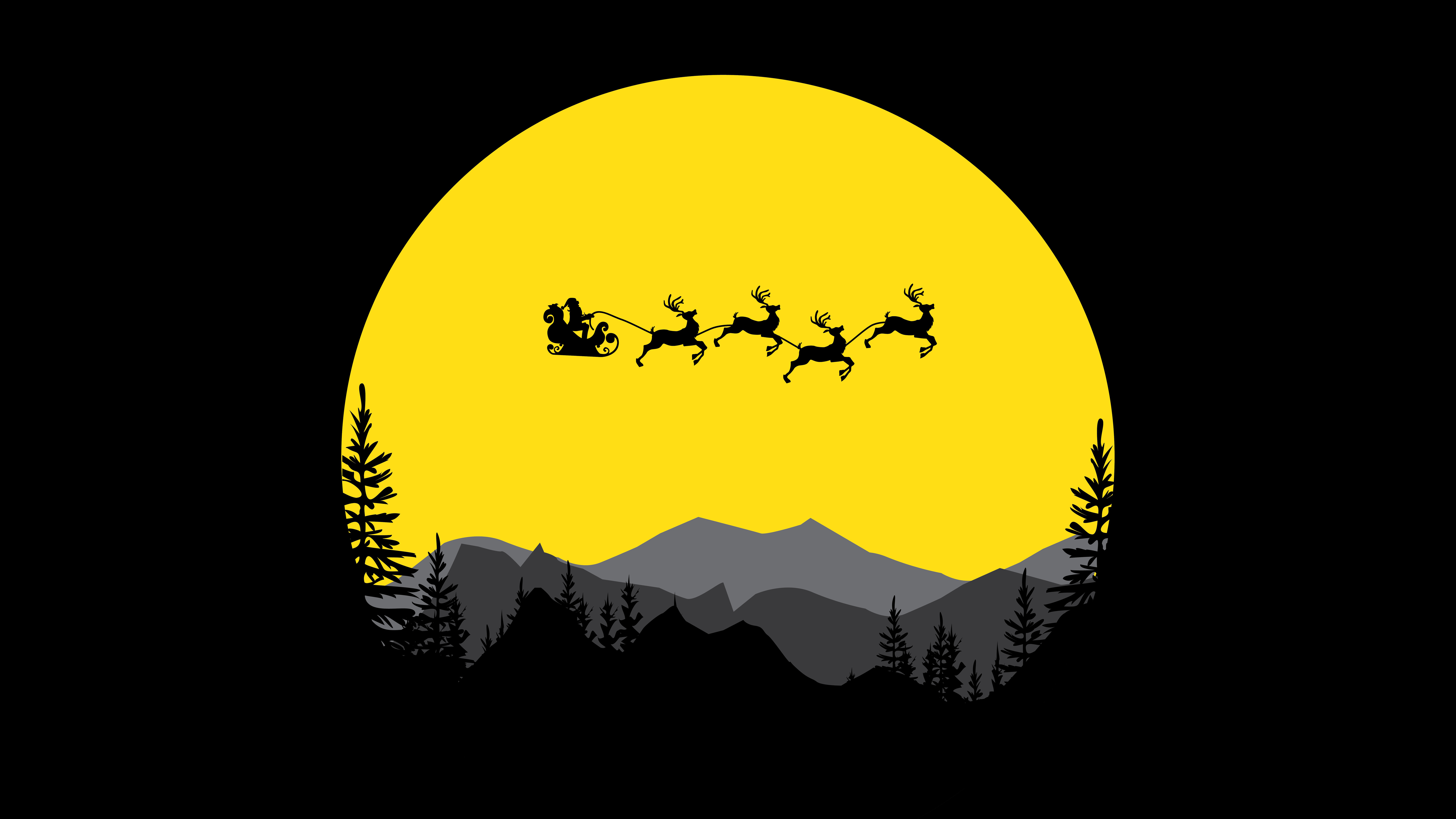 Download mobile wallpaper Silhouette, Christmas, Holiday, Sleigh, Santa, Minimalist, Reindeer for free.