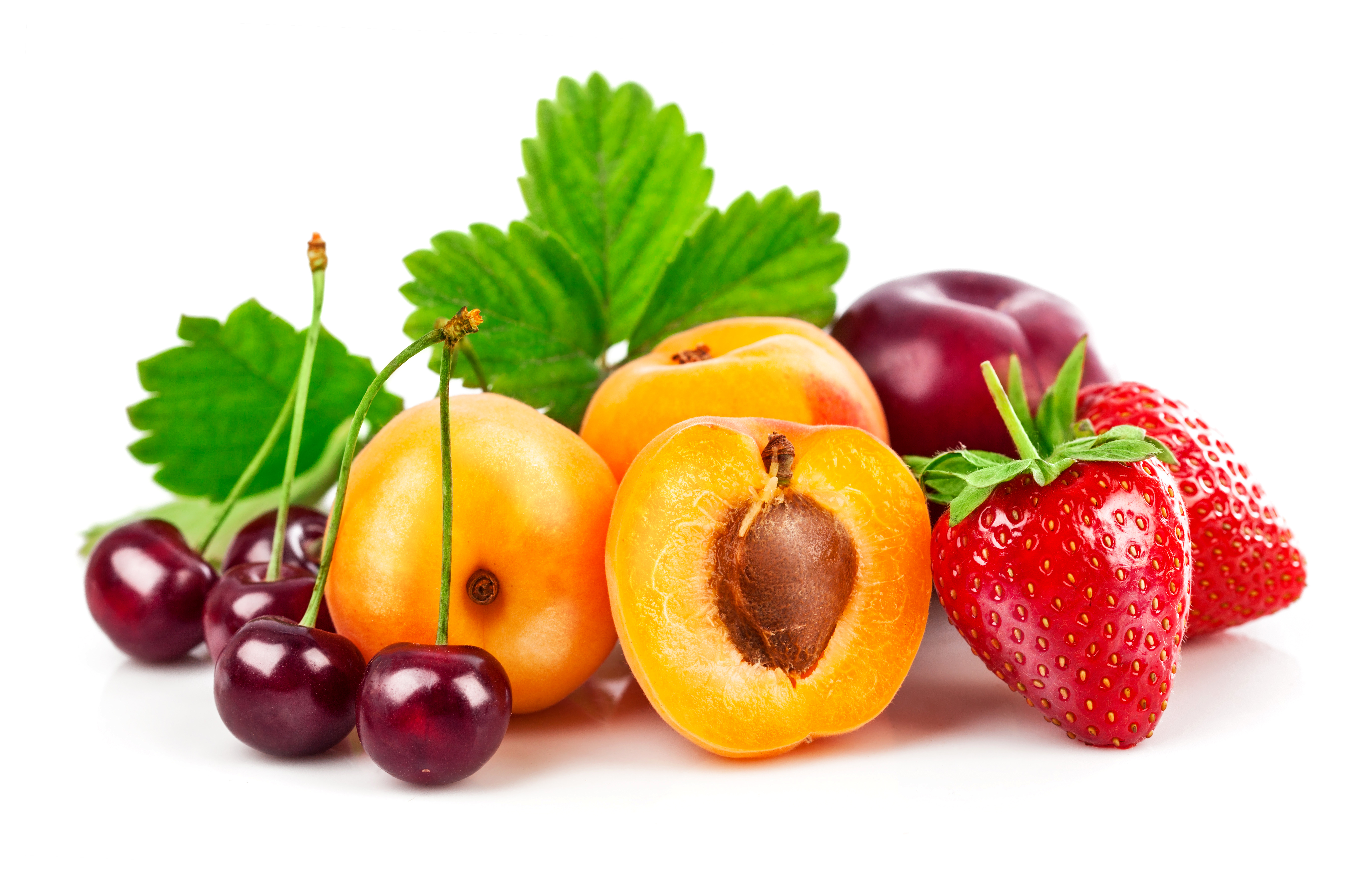 Laden Sie das Kirsche, Erdbeere, Frucht, Pfirsich, Nahrungsmittel, Früchte-Bild kostenlos auf Ihren PC-Desktop herunter