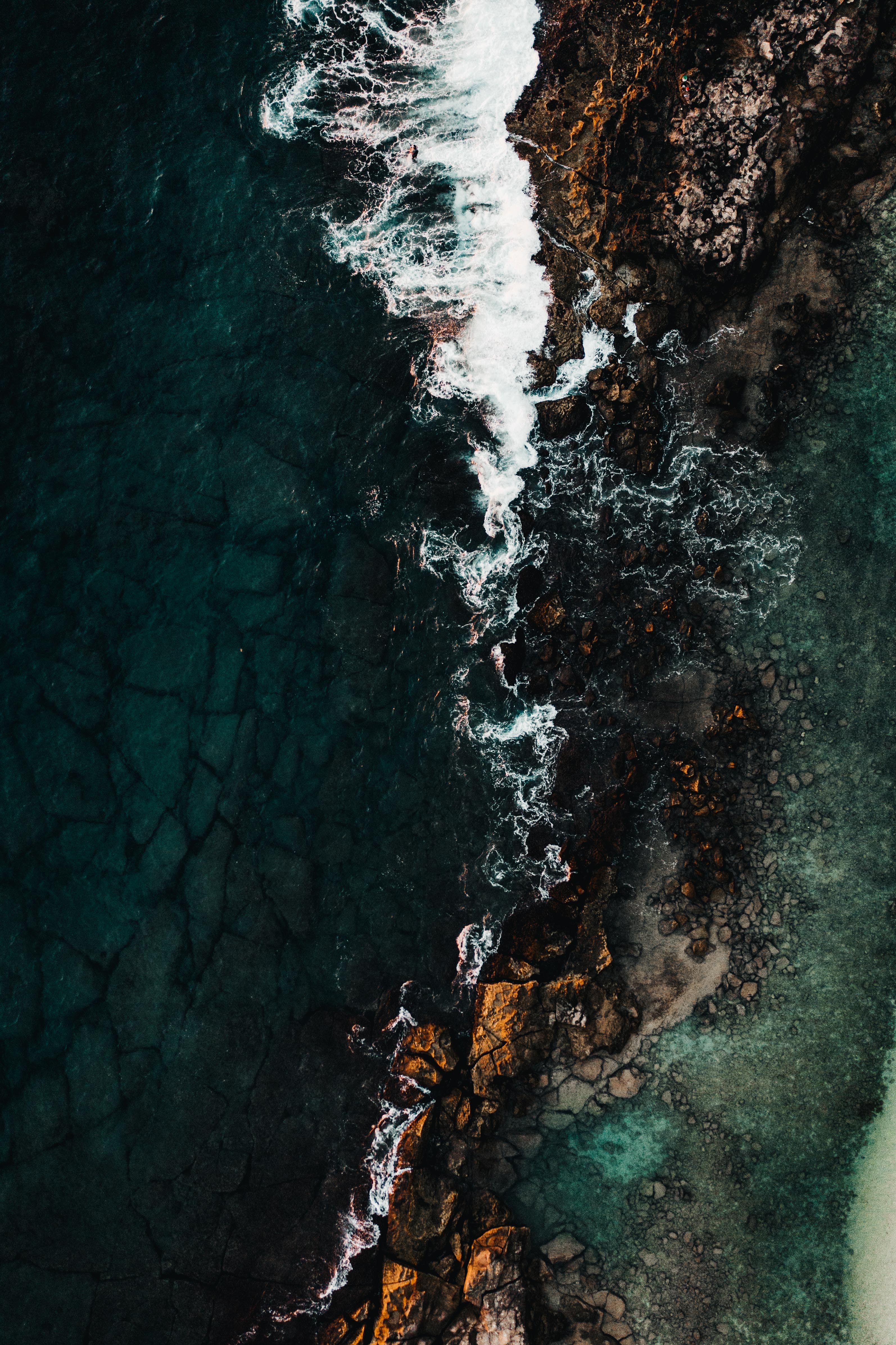 sea, view from above, surf, nature, rocks, coast Full HD