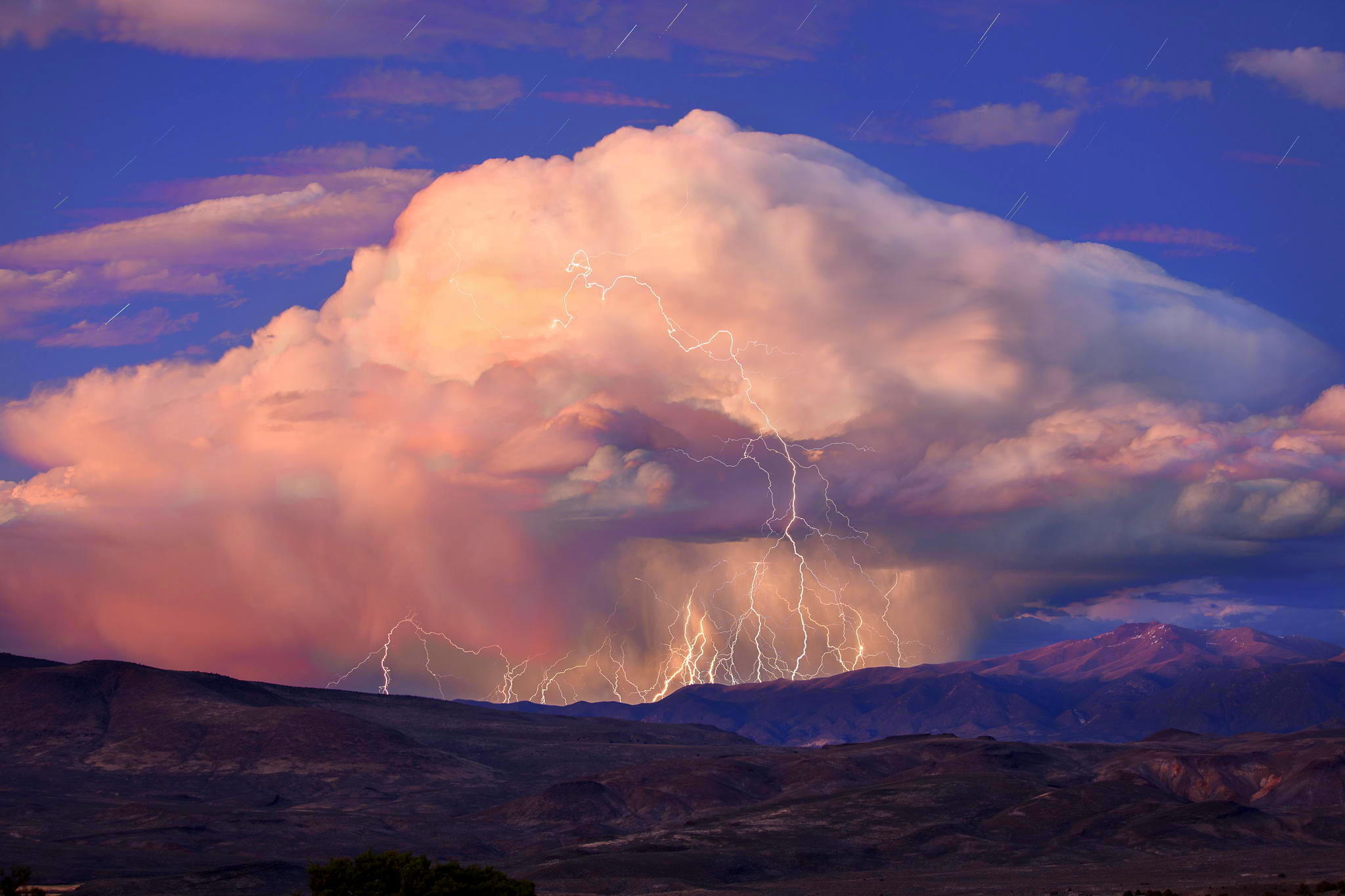 Download mobile wallpaper Landscape, Nature, Lightning, Mountain, Earth, Storm, Cloud for free.