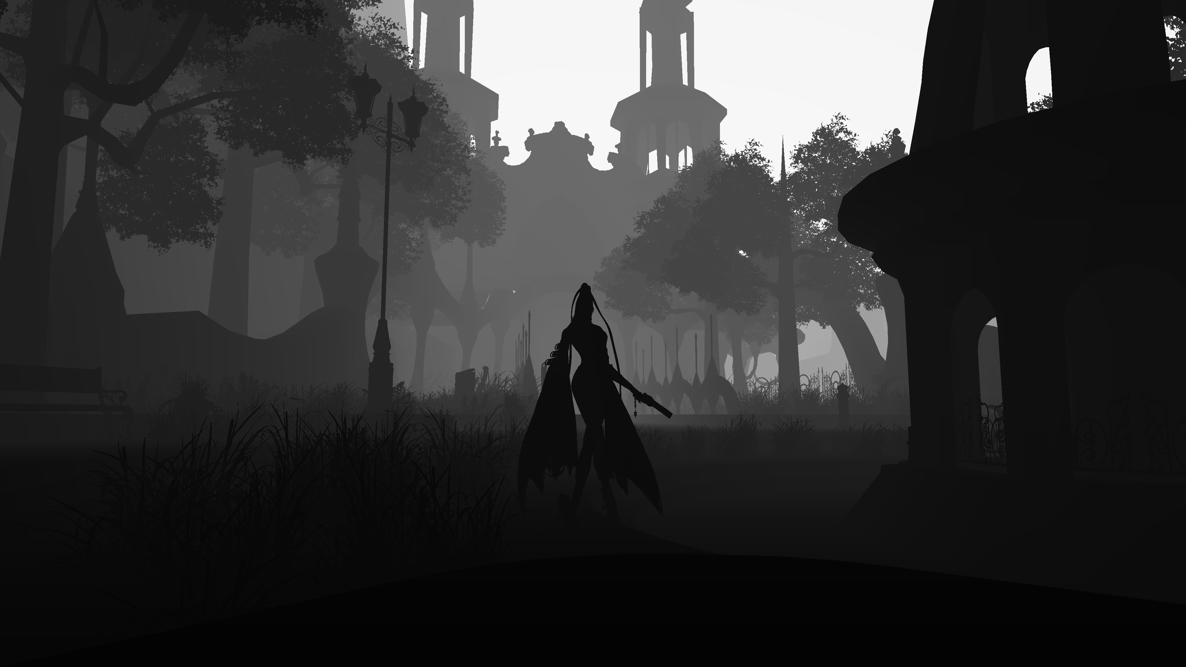 bayonetta, silhouette, video game, black & white