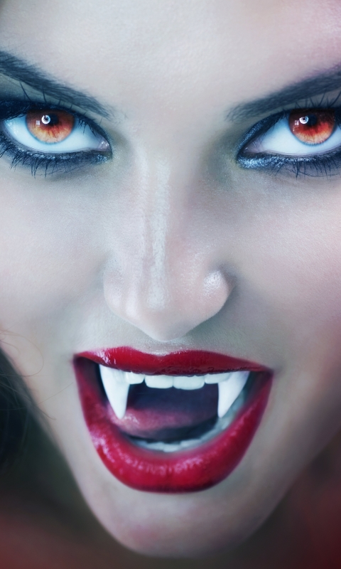 Download mobile wallpaper Fantasy, Fangs, Brunette, Vampire, Red Eyes, Lipstick for free.