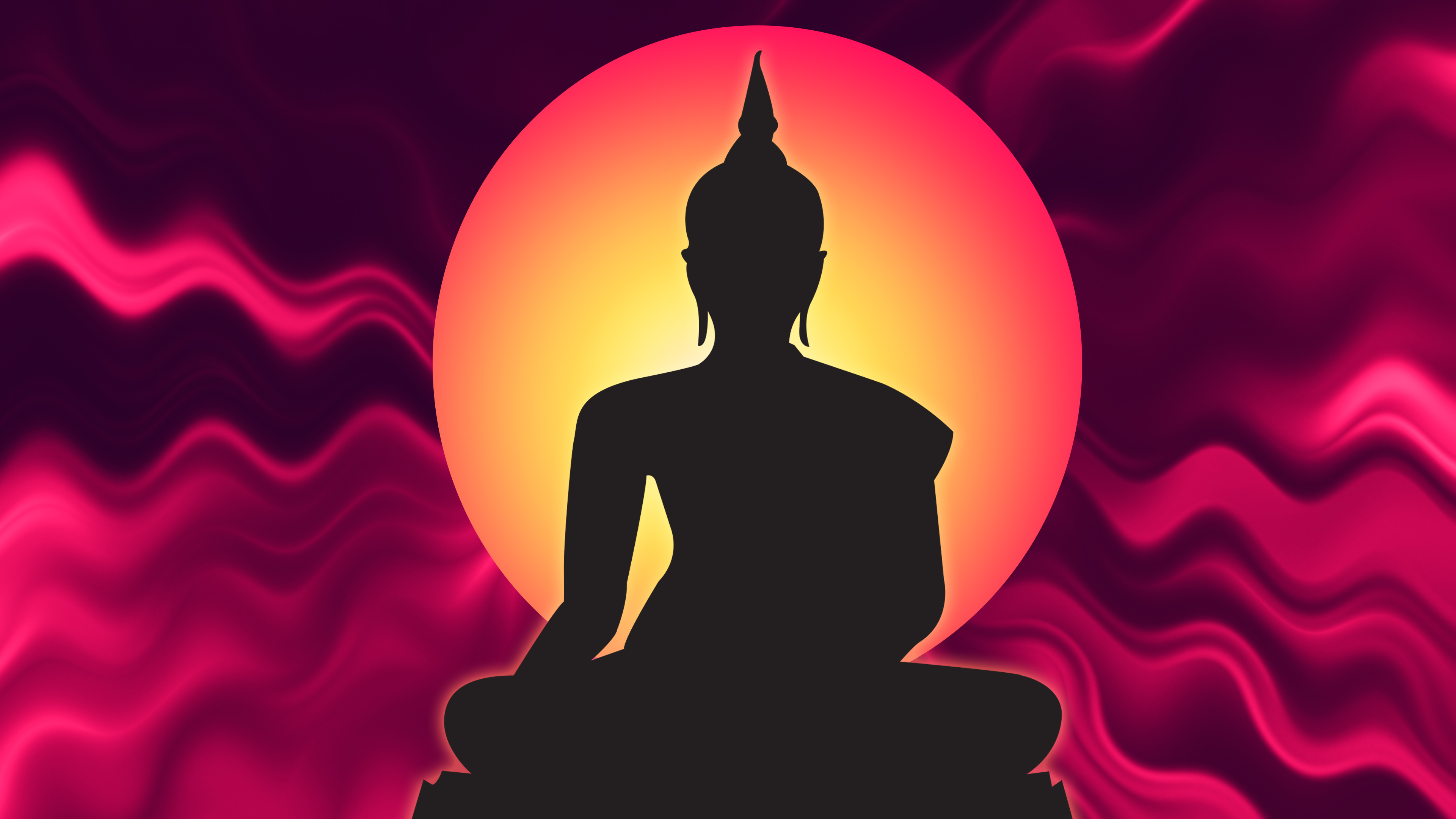 buddha, religious, silhouette, wave