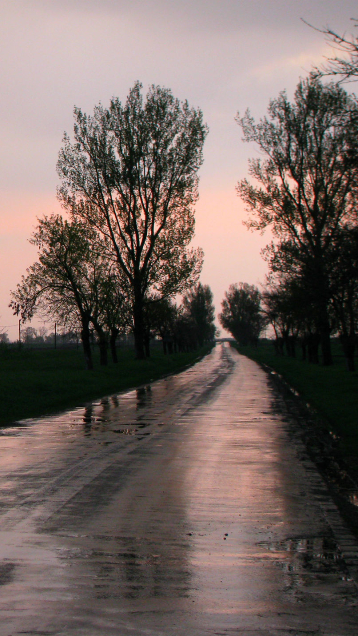 Download mobile wallpaper Landscape, Sunset, Rain, Road, Sunrise, Photography, Scenic for free.