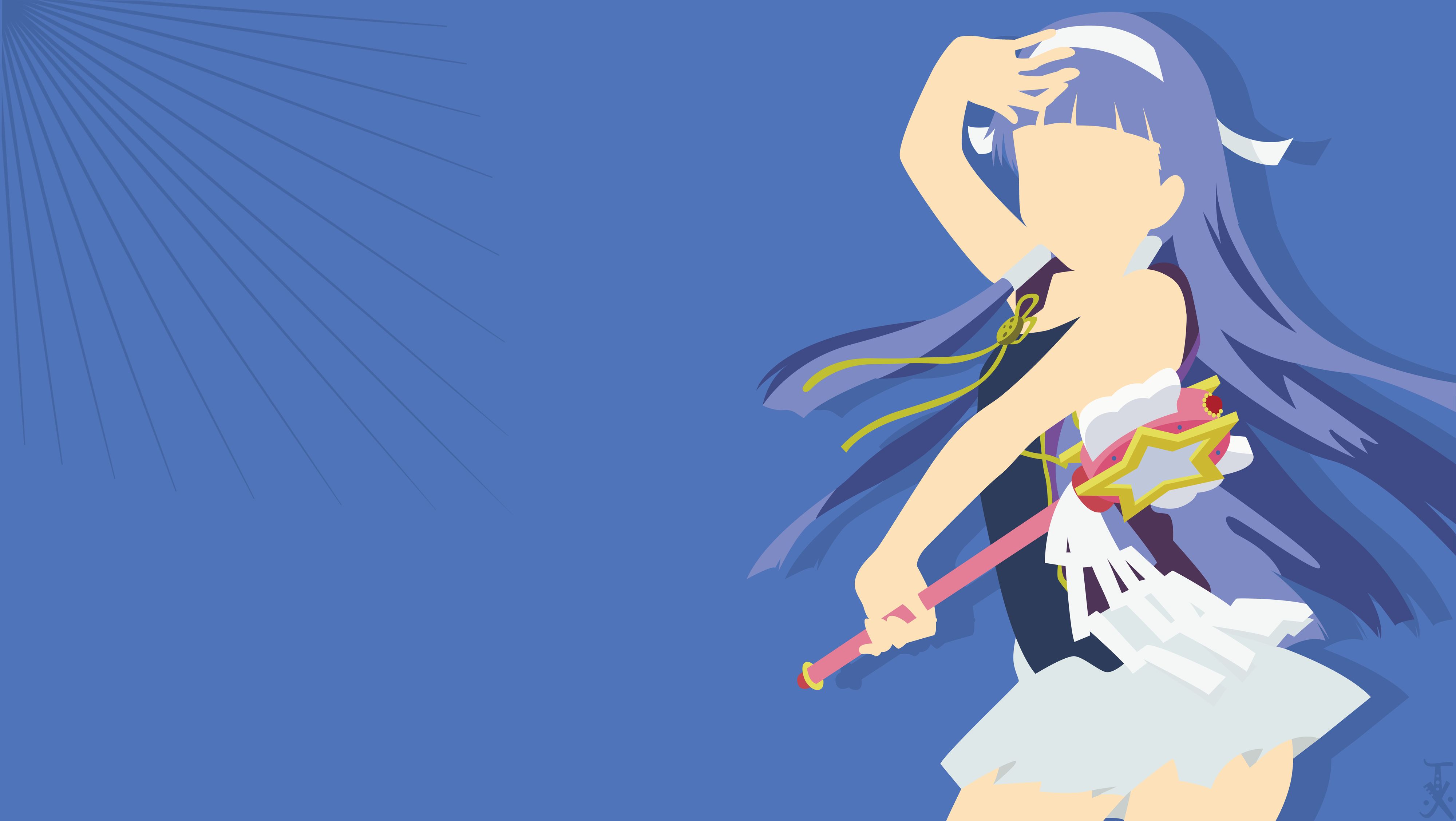 anime, kannagi: crazy shrine maidens, blue hair, long hair, minimalist, nagi (kannagi), skirt