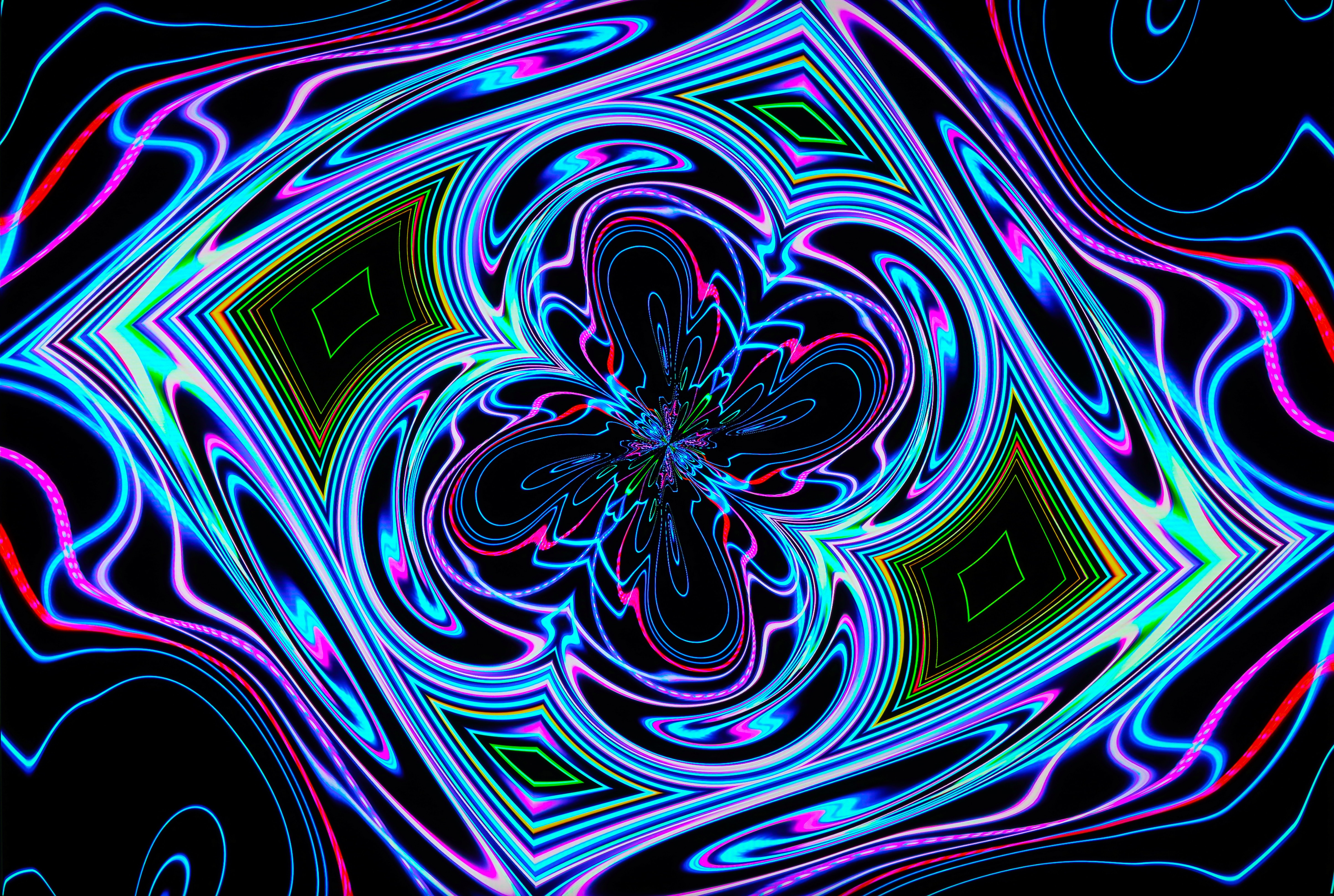 pattern, abstract, waves, fractal, neon 4K, Ultra HD