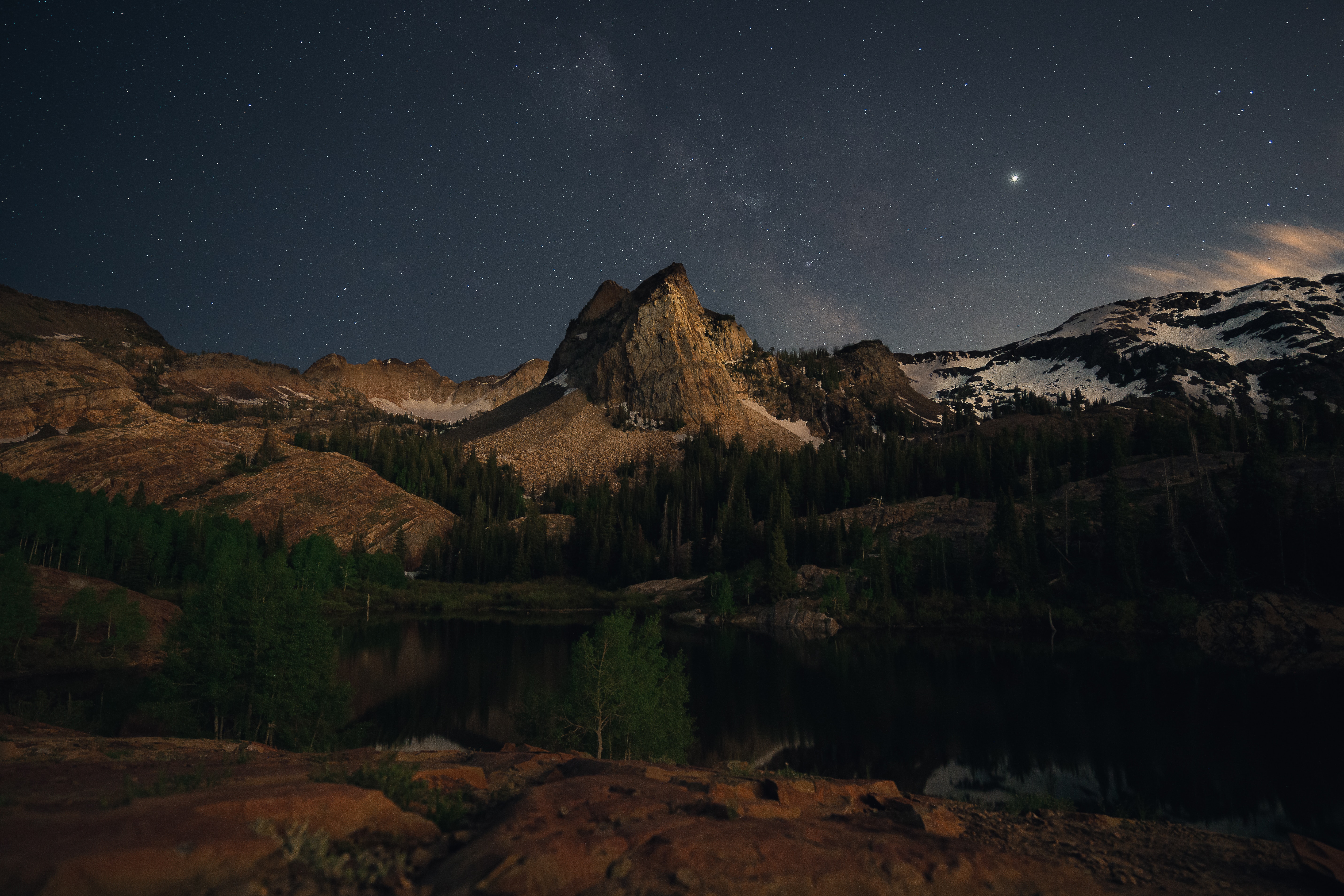 Download mobile wallpaper Mountains, Nature, Lake, Night, Landscape, Dark for free.