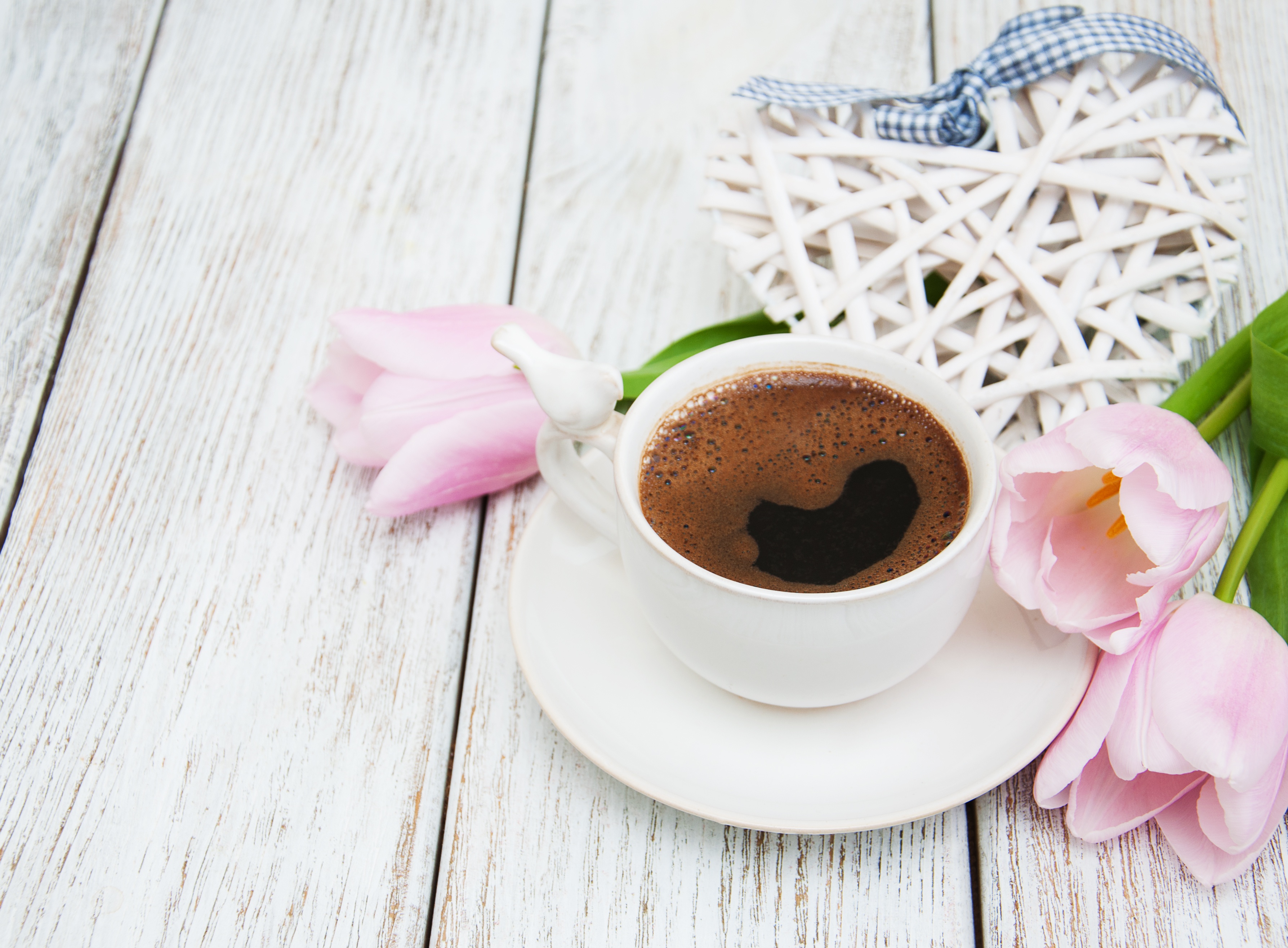 Download mobile wallpaper Food, Coffee, Flower, Cup, Tulip, Pink Flower for free.