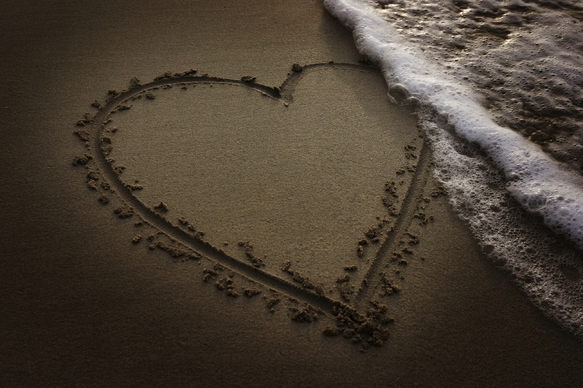 heart, bank, water, sand, love, shore, foam