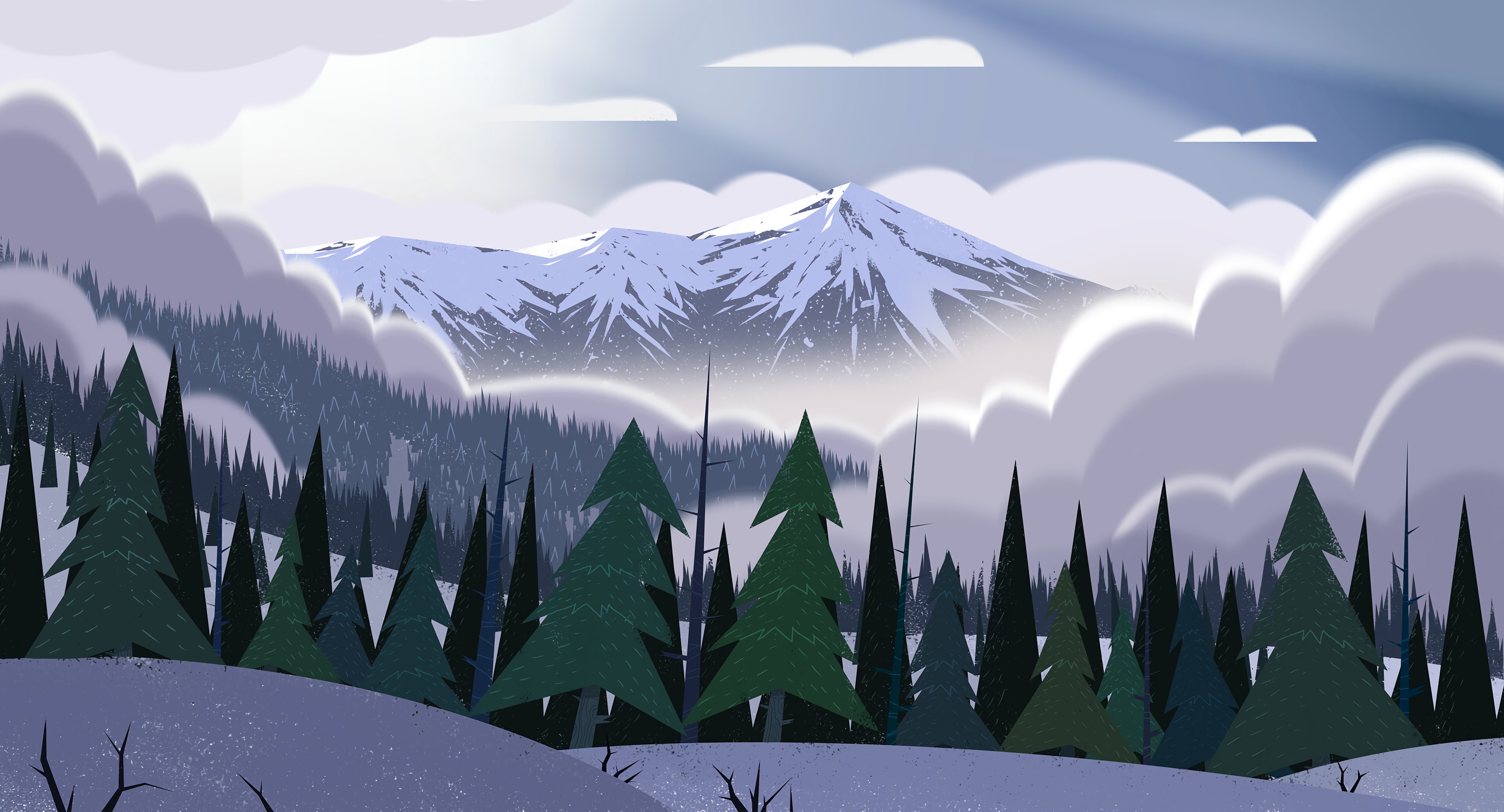 Download mobile wallpaper Spruce, Fir, Tops, Vertex, Fog, Mountains, Forest, Art for free.