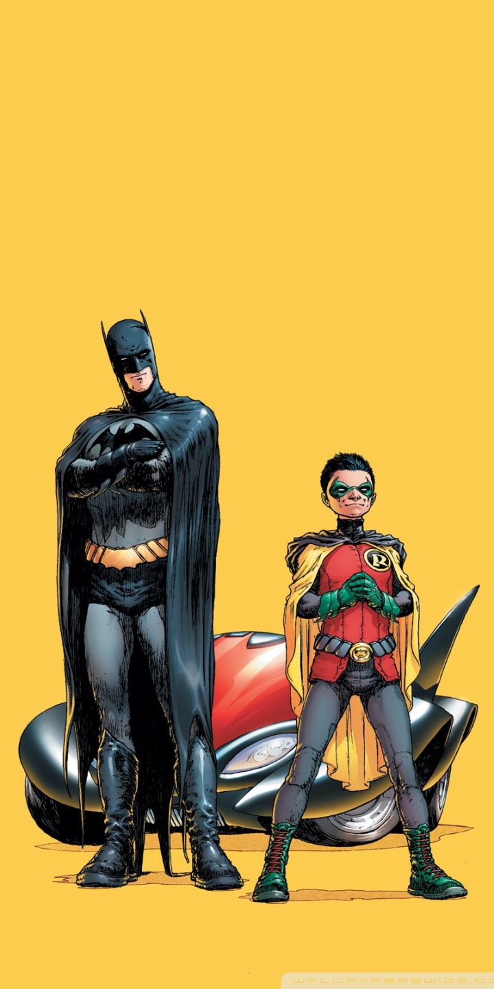 Descarga gratuita de fondo de pantalla para móvil de Historietas, Dc Comics, Hombre Murciélago, Robin (Dc Cómics), Batimóvil, Damián Wayne, Batman Y Robin.