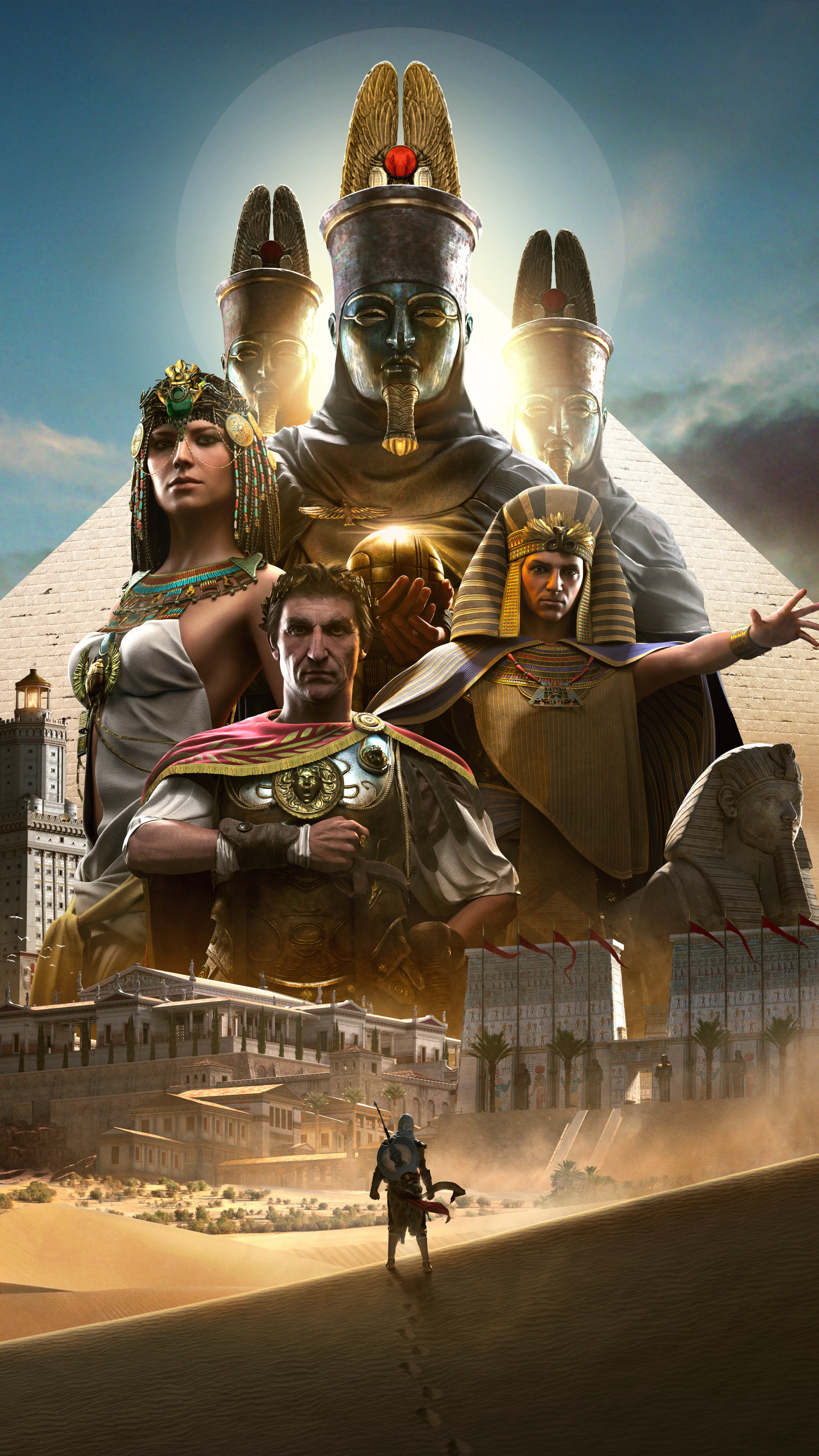 video game, assassin's creed origins, cleopatra, julius caesar, bayek of siwa, ptolemy xiii, assassin's creed