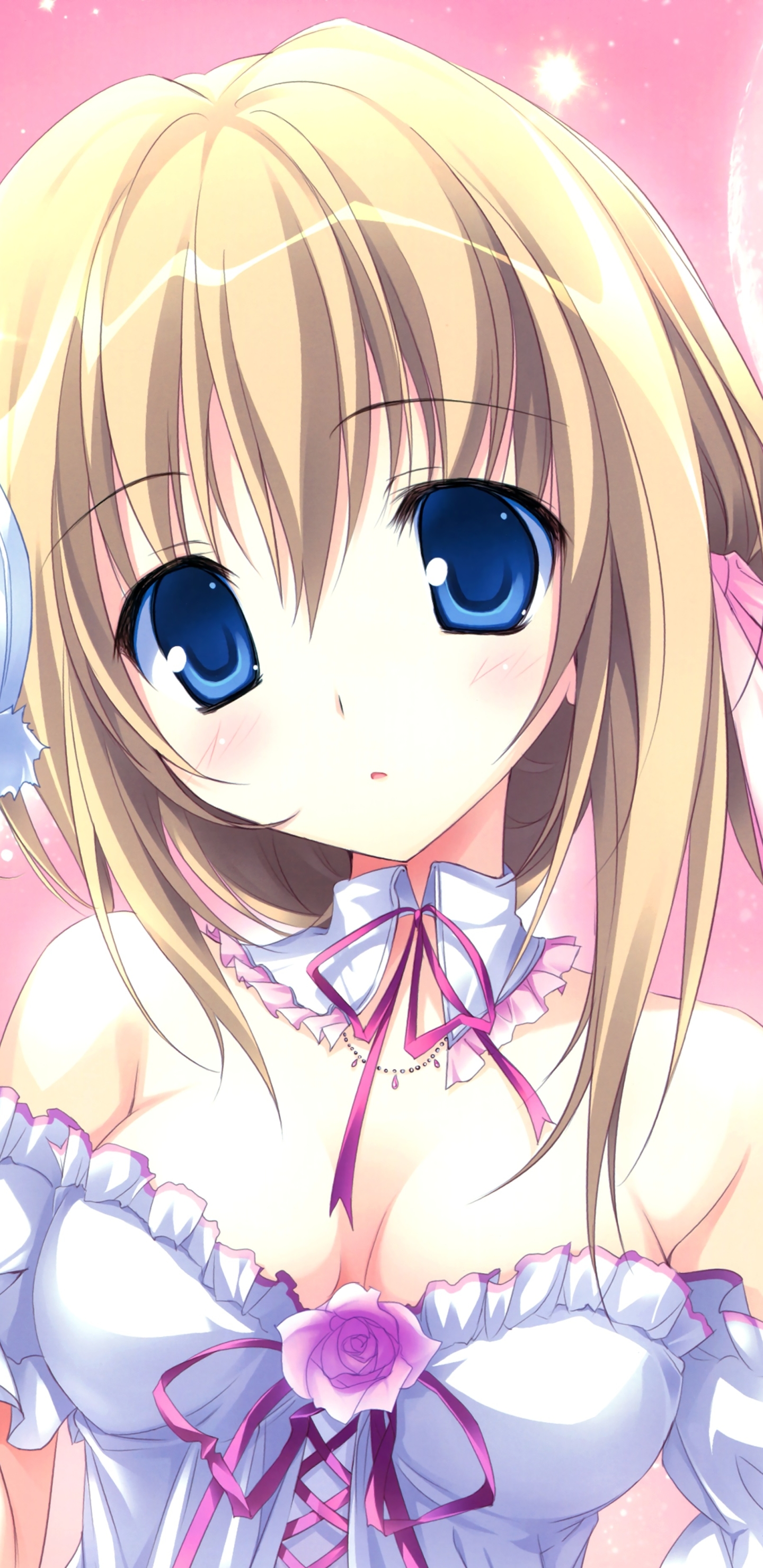 Download mobile wallpaper Anime, Girl, Blonde, Blue Eyes, Blush for free.