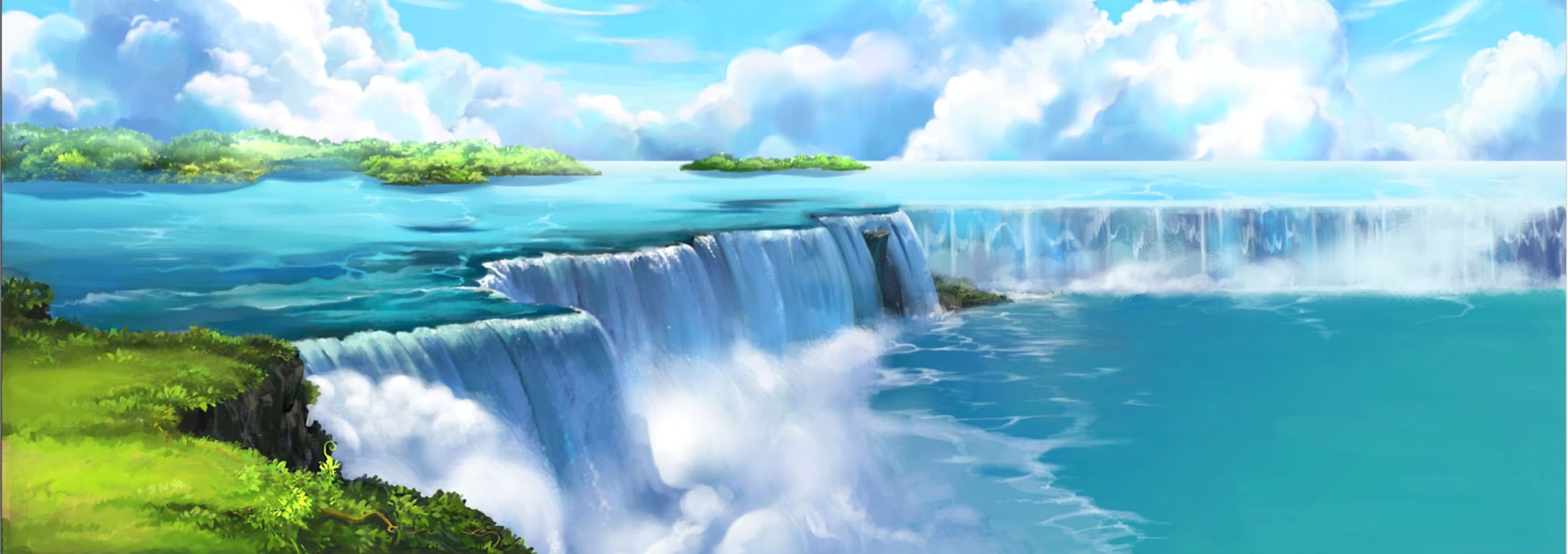 無料モバイル壁紙風景, 滝, 青い, アニメをダウンロードします。