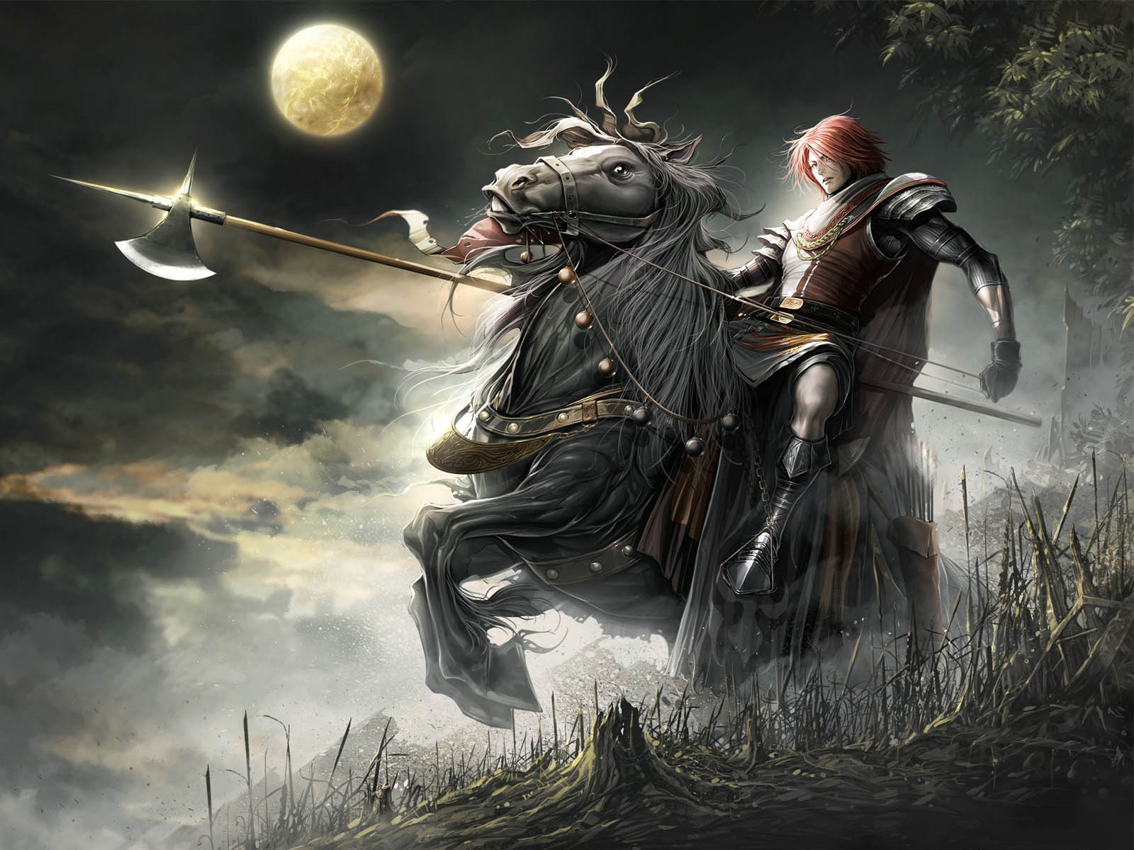 Free download wallpaper Fantasy, Warrior, Horse, Red Hair on your PC desktop