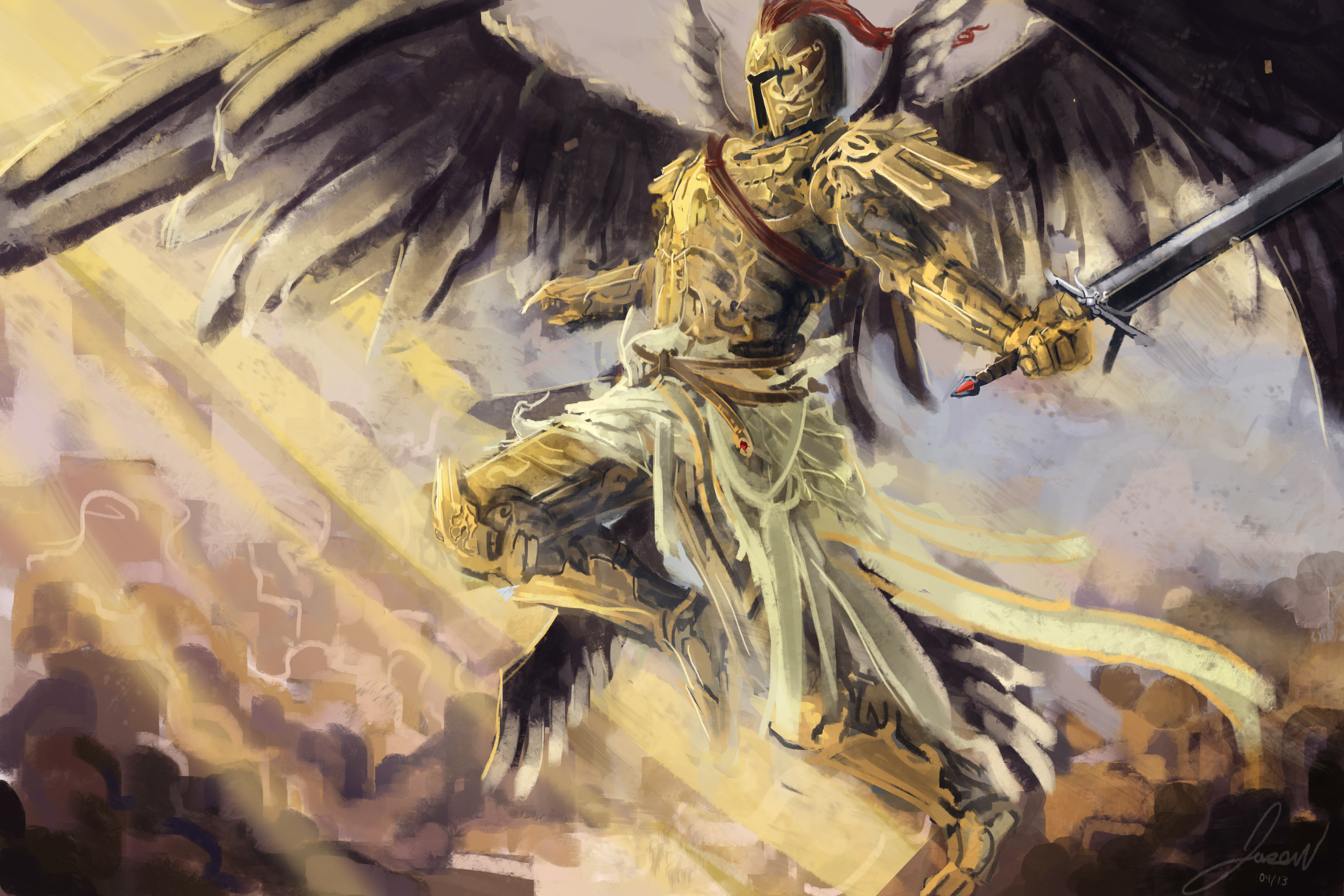 Free download wallpaper Fantasy, Wings, Warrior, Armor, Sword, Angel Warrior on your PC desktop