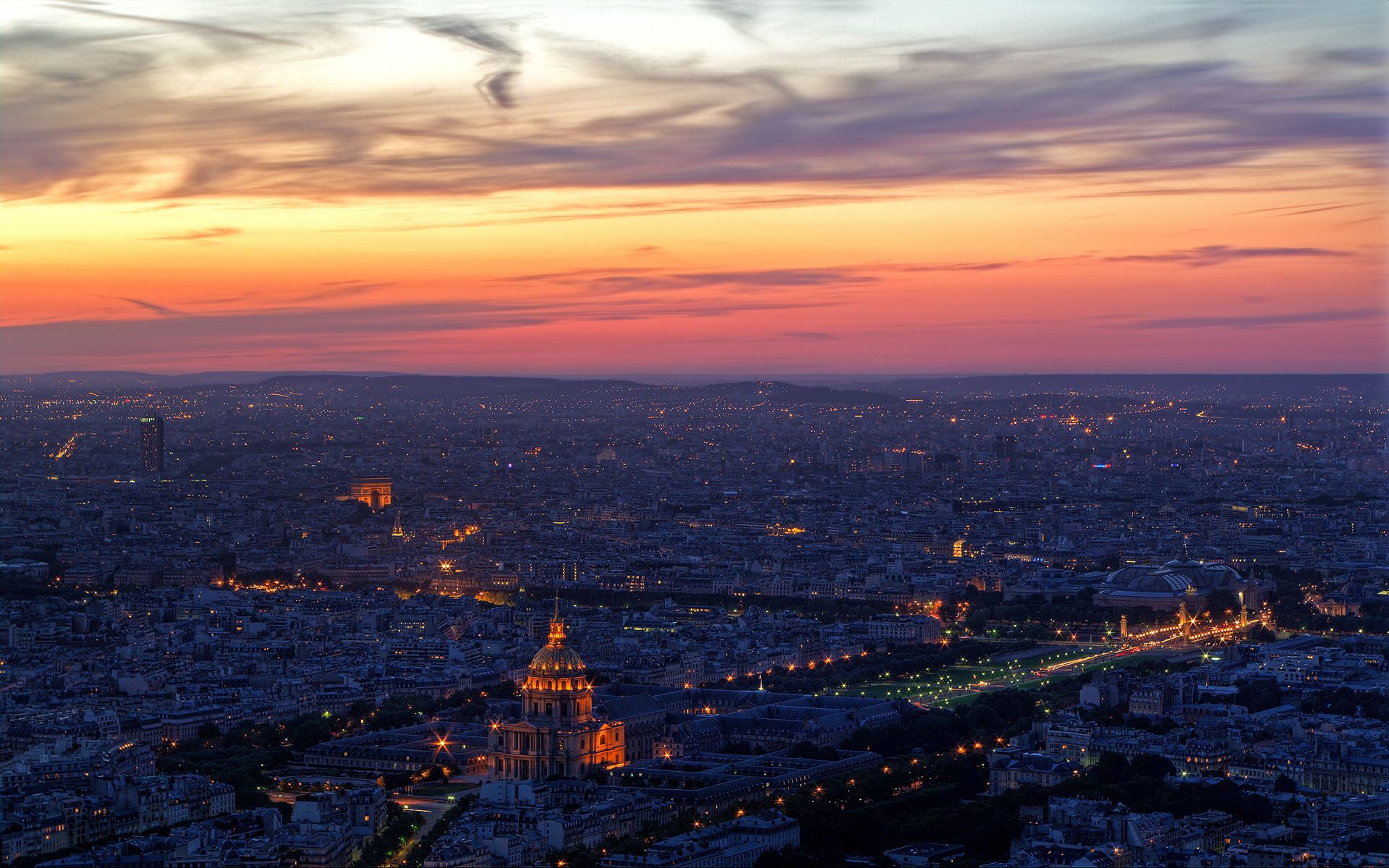 paris, cities, sunset, sky, city, view from above, panorama 1080p