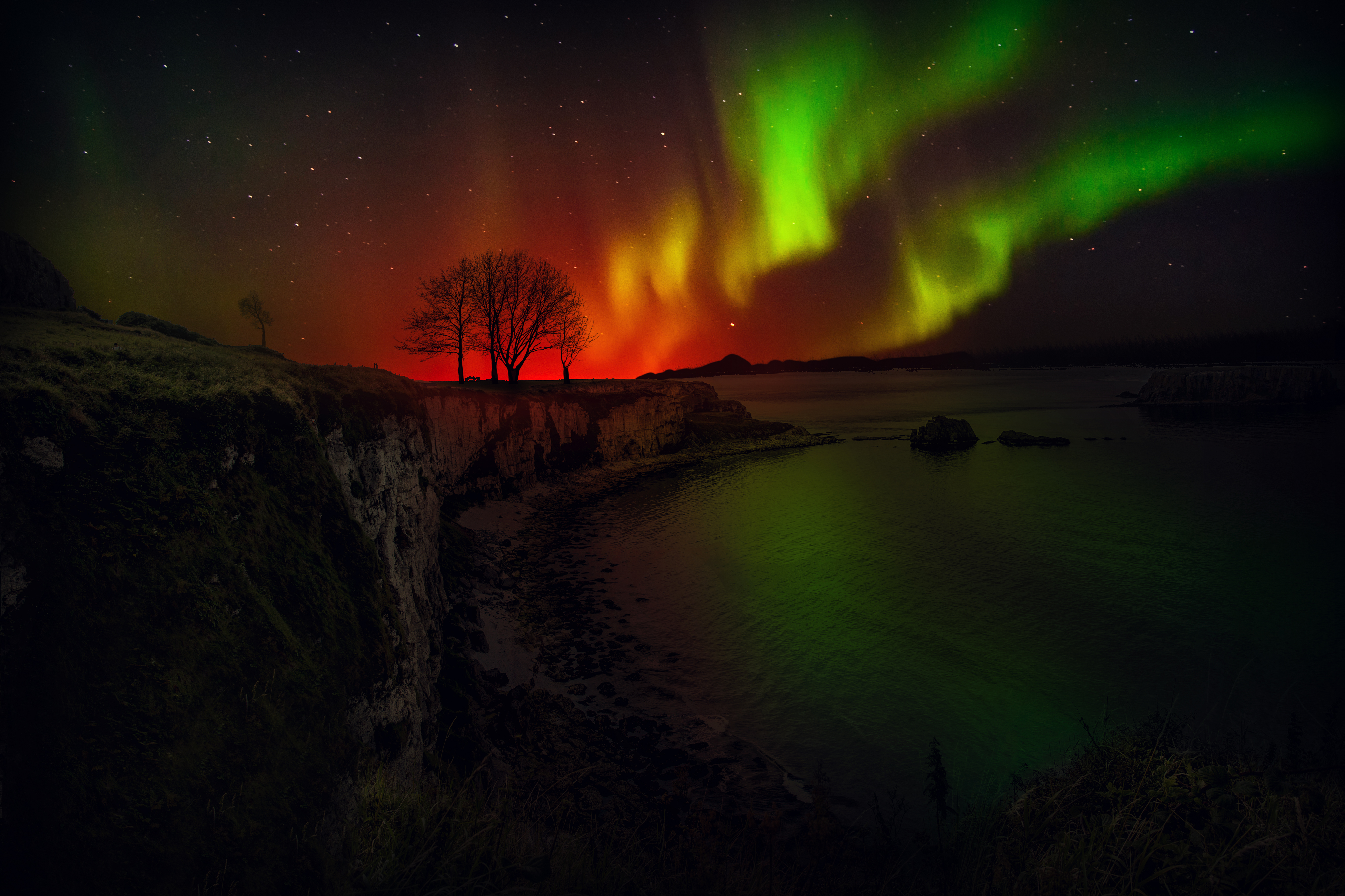 Free download wallpaper Nature, Sky, Night, Coast, Light, Earth, Aurora Borealis on your PC desktop