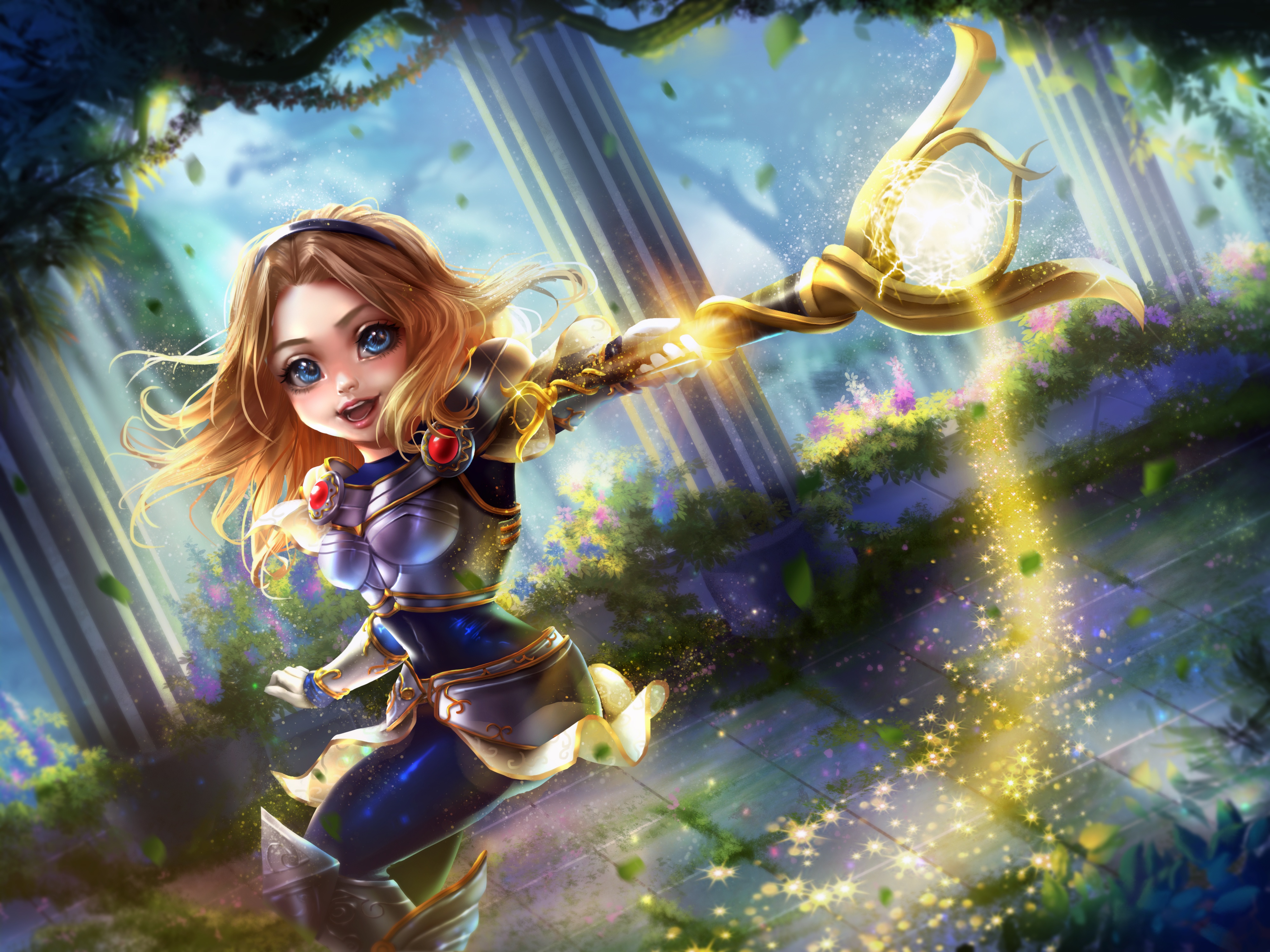 Download mobile wallpaper League Of Legends, Blonde, Blue Eyes, Staff, Video Game, Chibi, Lux (League Of Legends) for free.