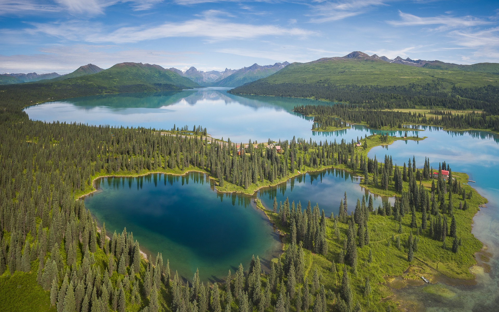 PCデスクトップに湖, 山, 森, パノラマ, 写真撮影, アラスカ, 空中画像を無料でダウンロード