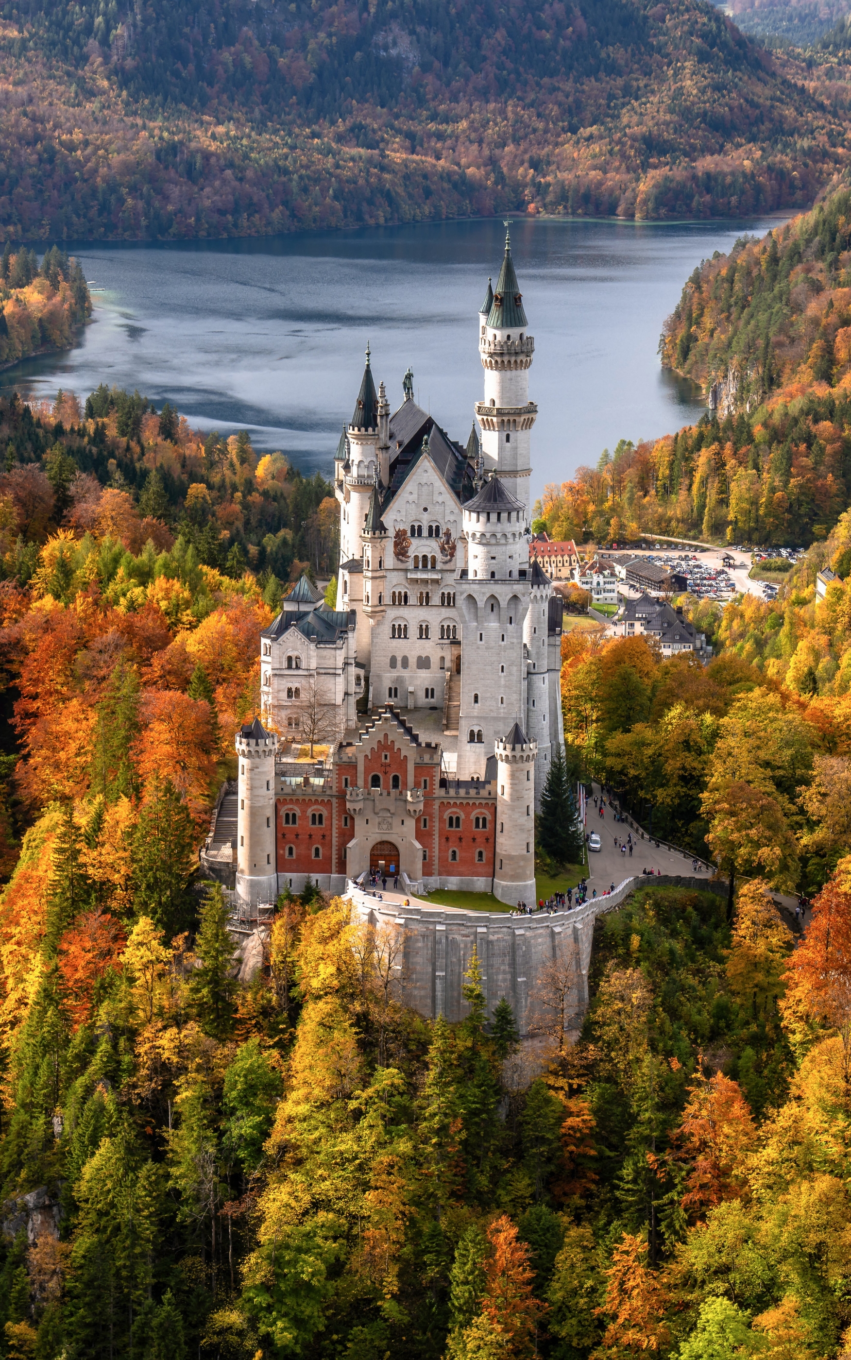 Baixar papel de parede para celular de Outono, Castelos, Floresta, Cair, Alemanha, Castelo, Baviera, Castelo De Neuschwanstein, Feito Pelo Homem gratuito.