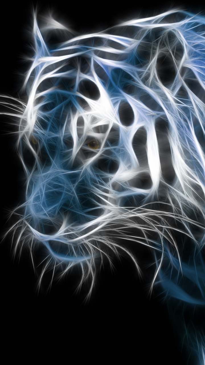 Скачати мобільні шпалери Фрактал, Тигр, Тварина, Коти, Білий Тигр безкоштовно.