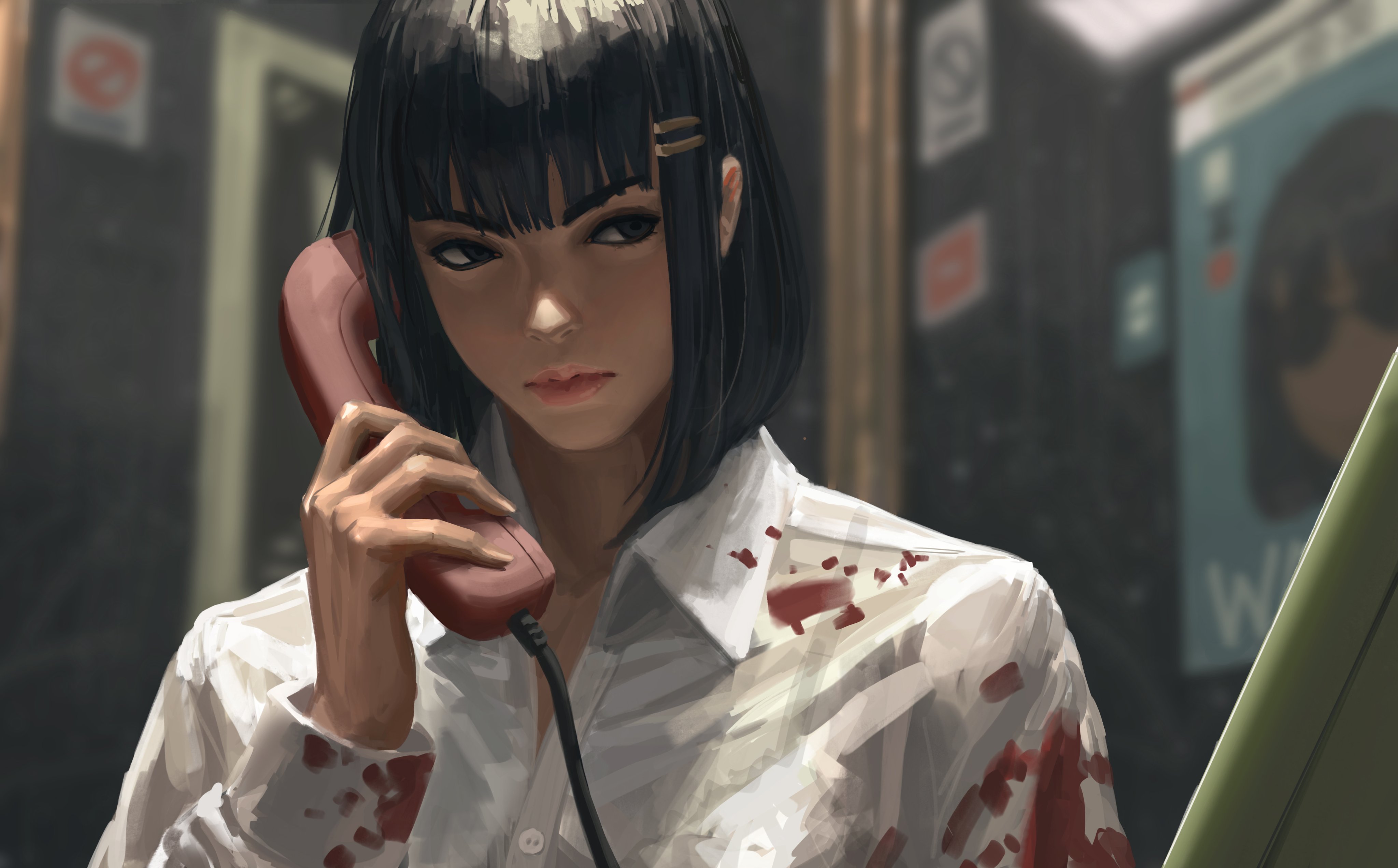 Wallpaper Full HD anime, girl, telephone