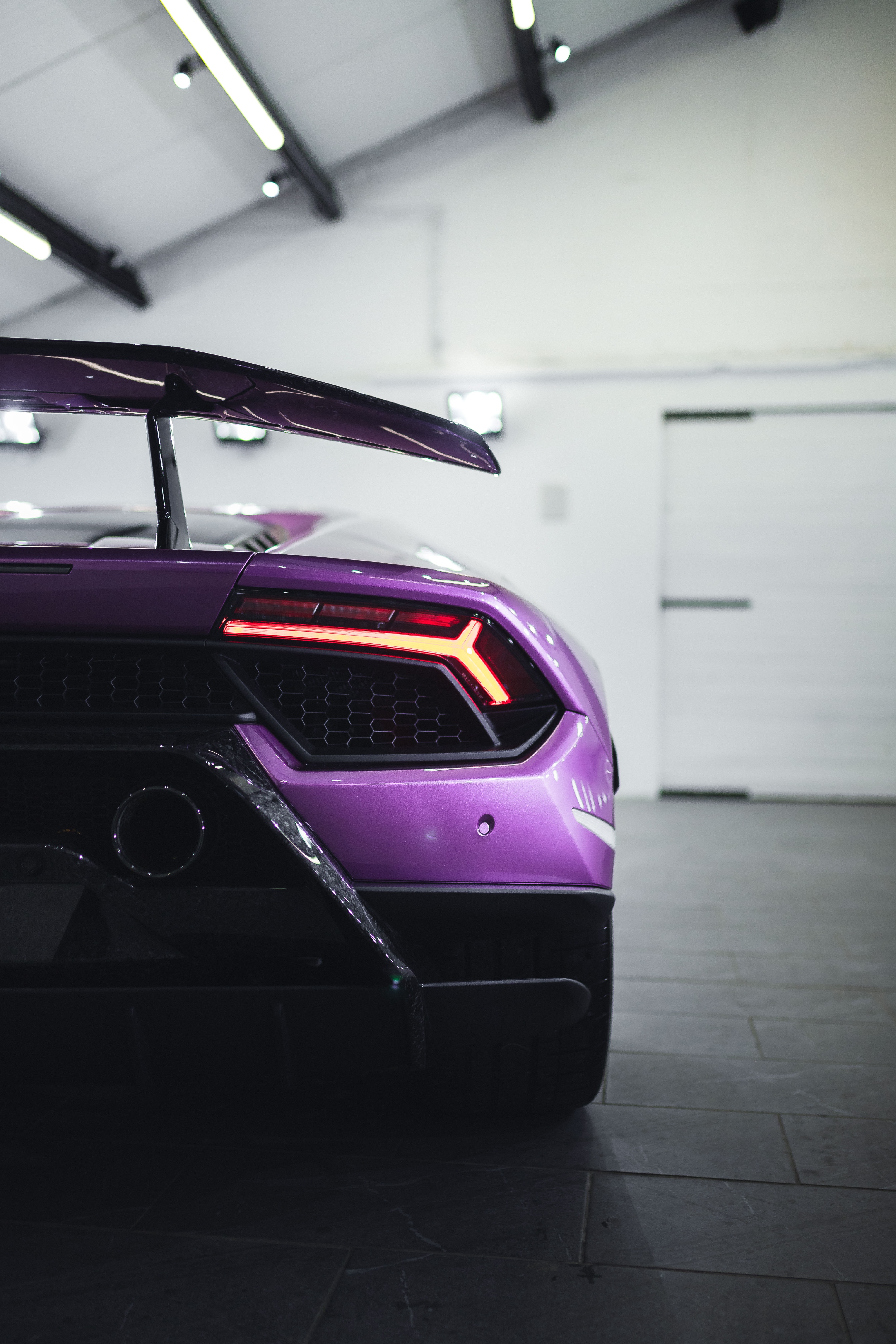 supercar, purple, sports car, violet, cars, lamborghini, sports, car, back view, rear view 4K Ultra