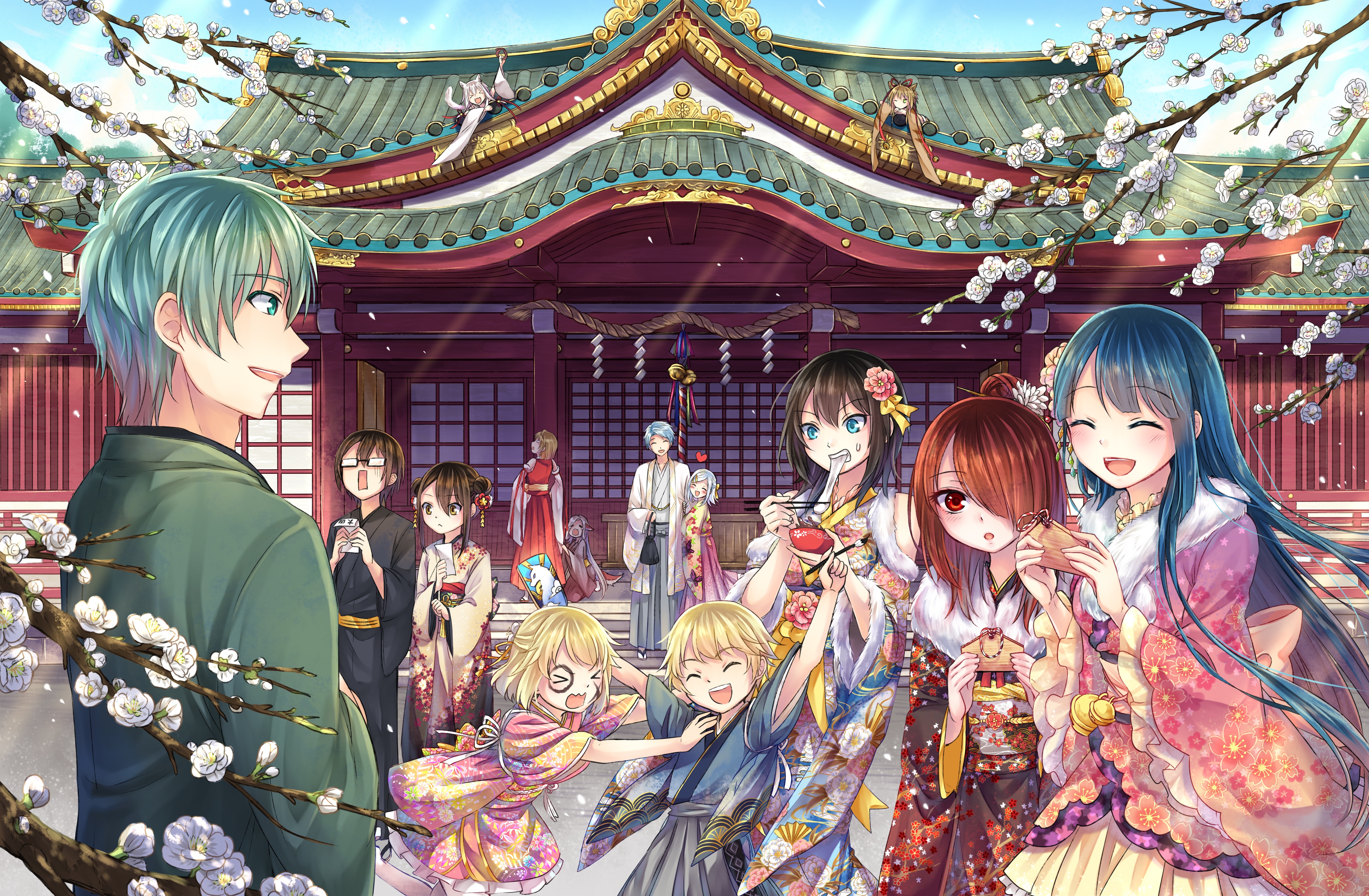 Free download wallpaper Anime, People, New Year, Kimono, Shrine on your PC desktop