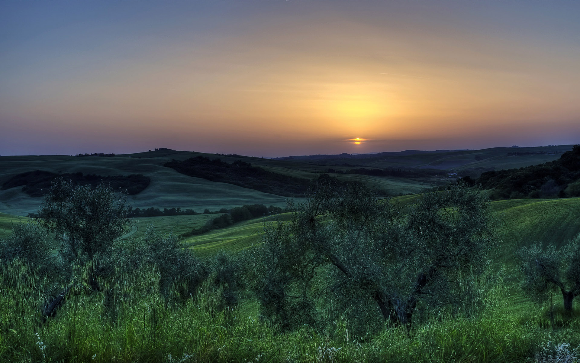 Free download wallpaper Landscape, Sunset, Grass, Earth, Field, Hill on your PC desktop