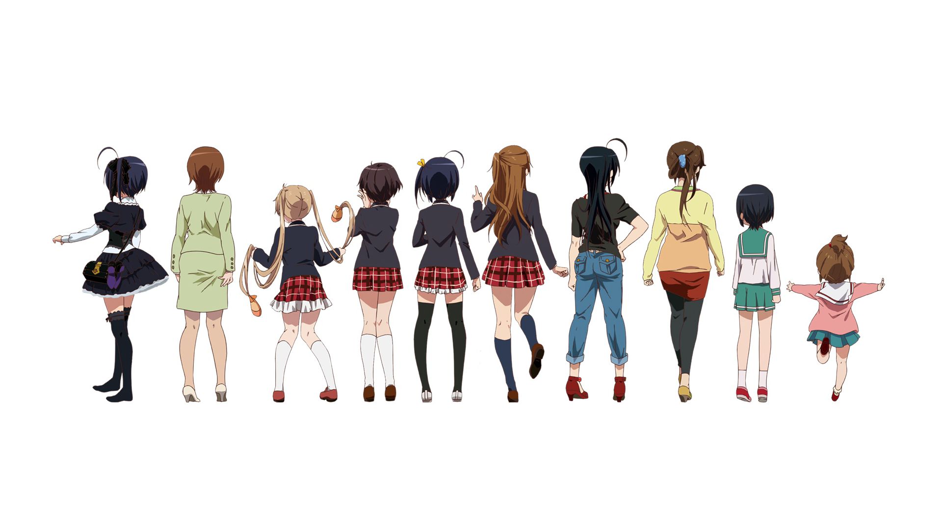 anime, love chunibyo & other delusions, dress, jeans, rikka takanashi, skirt, socks, thigh highs